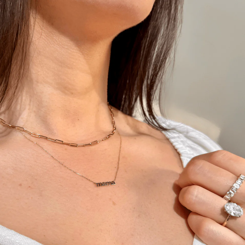 Solid 14k Yellow Gold Mama Pendant Necklace - Image 3
