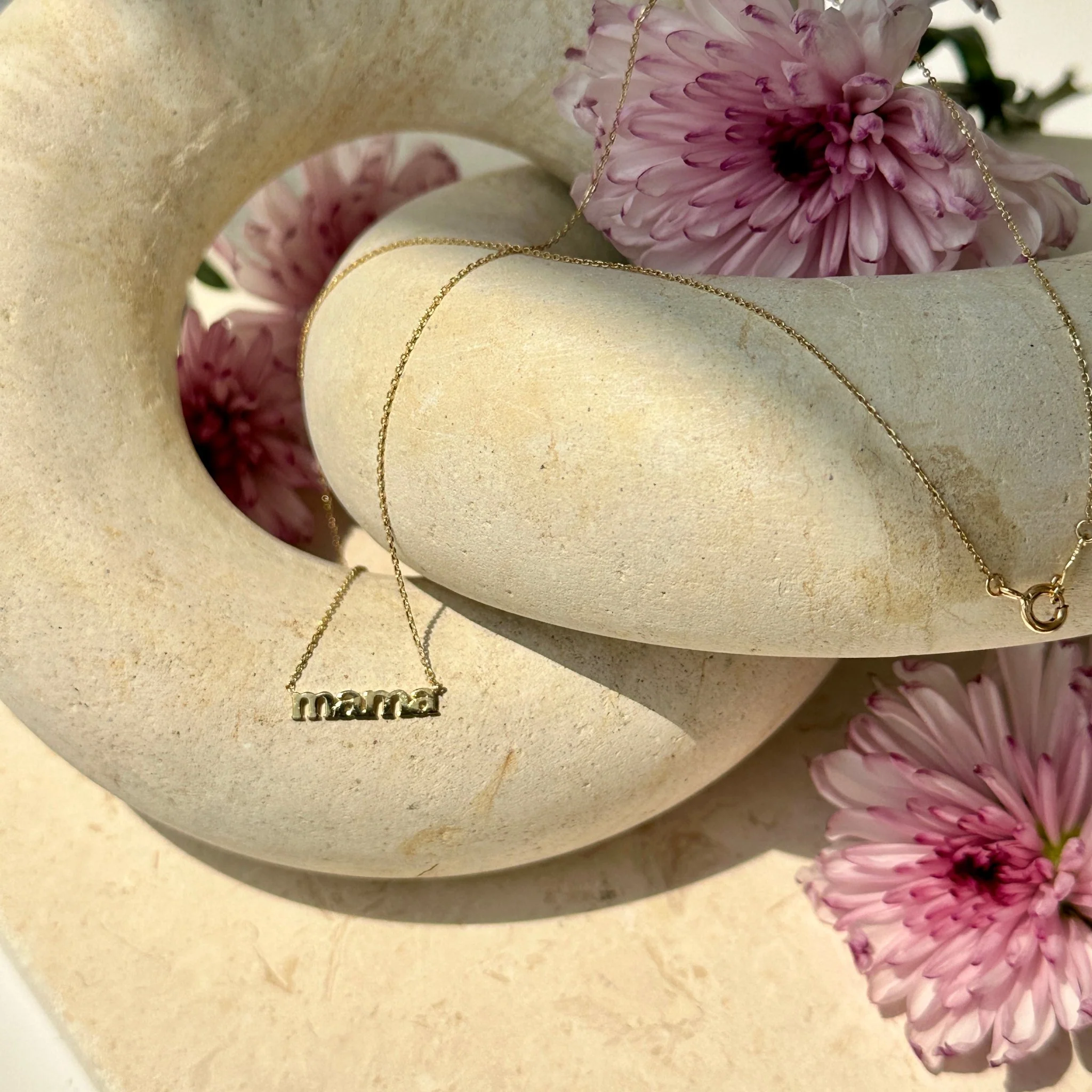 Solid 14k Yellow Gold Mama Pendant Necklace - Image 7