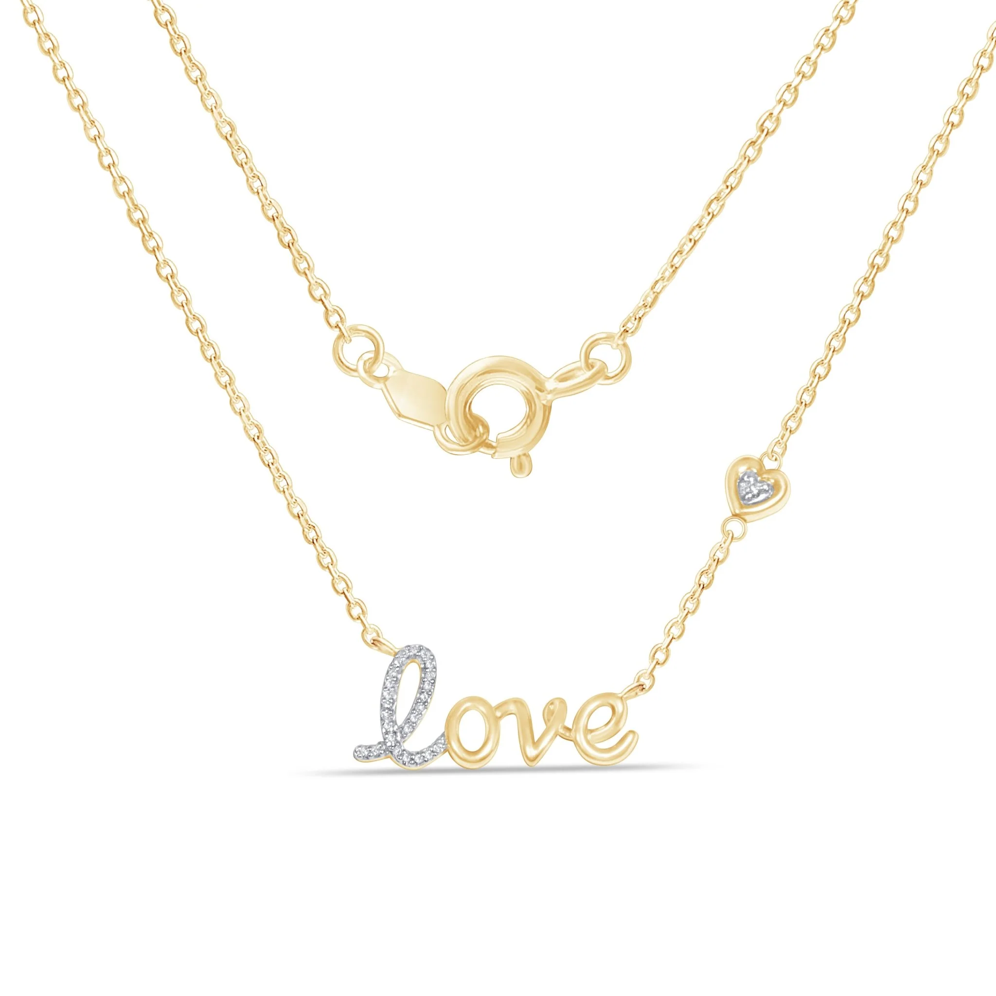 Yellow Gold Pavé Diamond LOVE Heart Necklace
