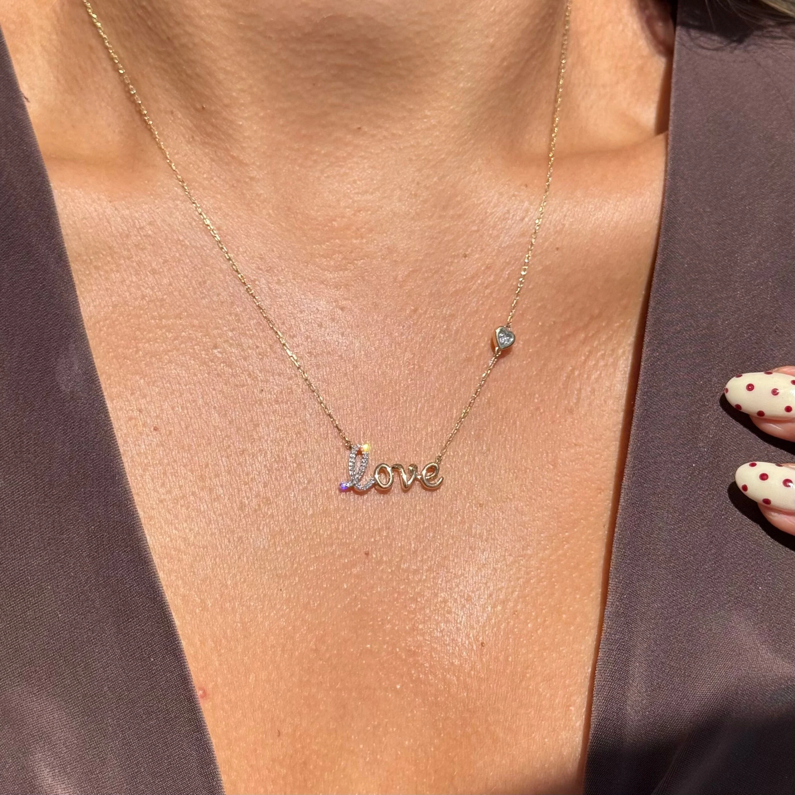 Yellow Gold Pavé Diamond LOVE Heart Necklace - Image 10