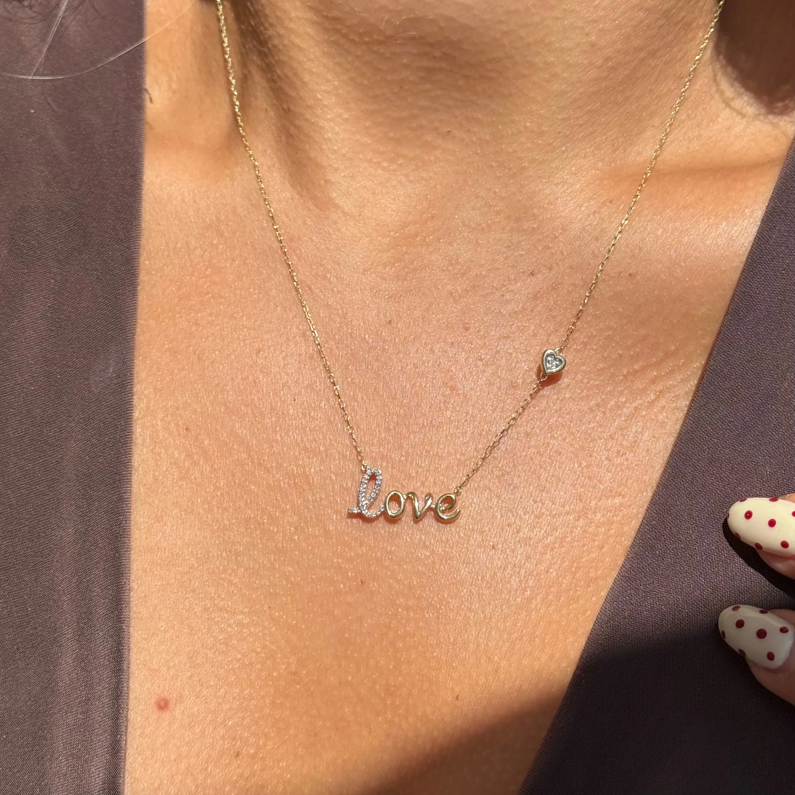 Yellow Gold Pavé Diamond LOVE Heart Necklace - Image 2