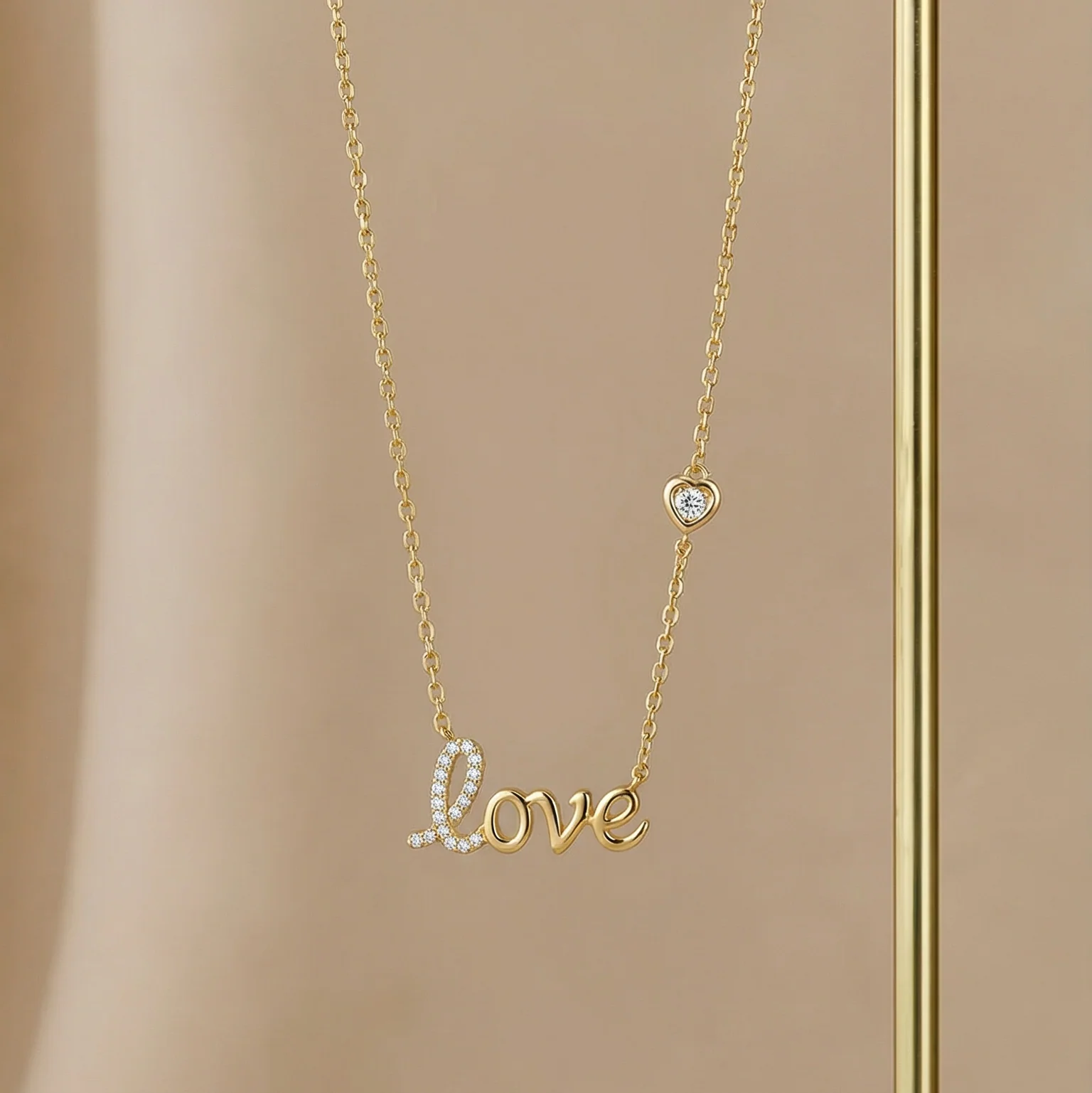 Yellow Gold Pavé Diamond LOVE Heart Necklace - Image 3