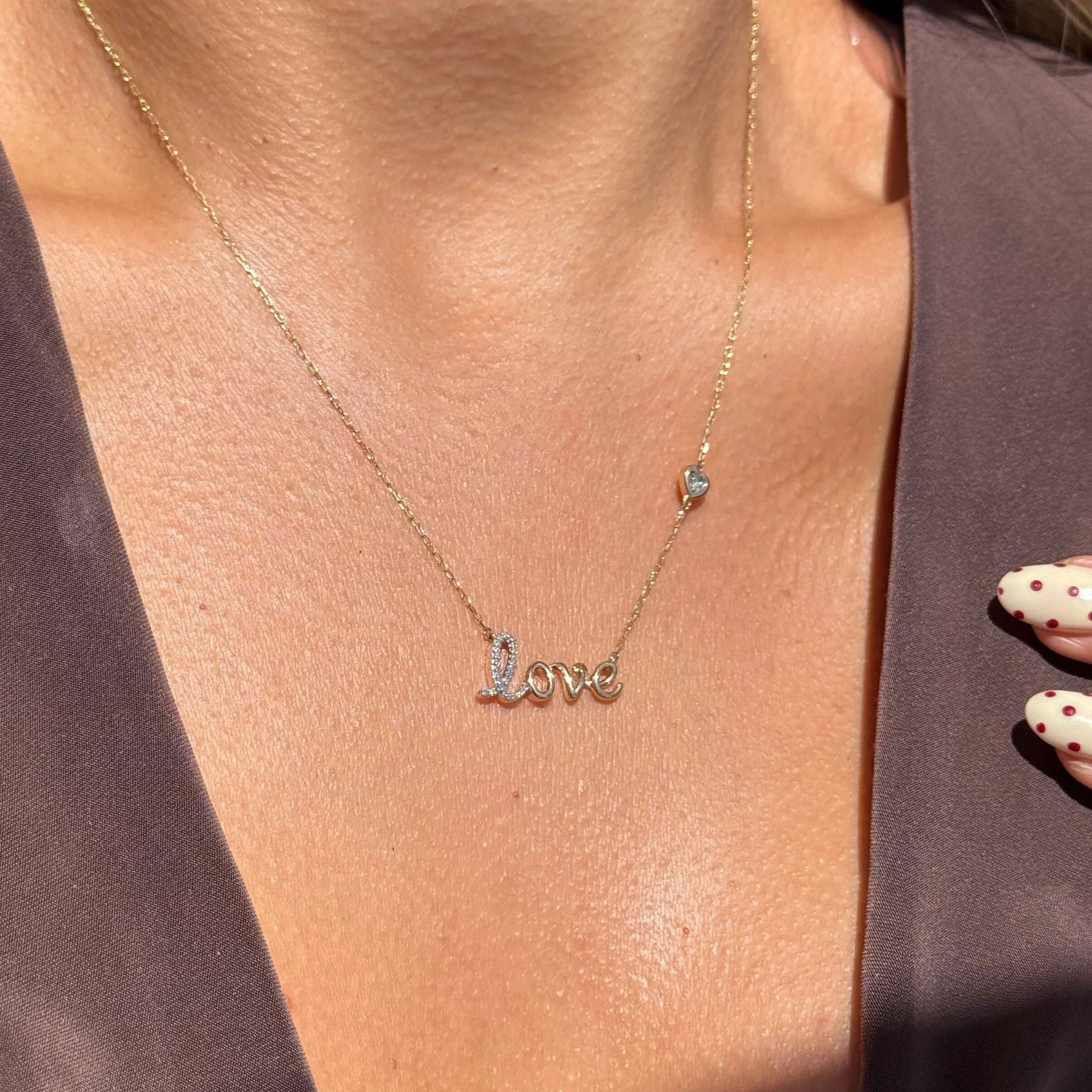 Yellow Gold Pavé Diamond LOVE Heart Necklace - Image 5