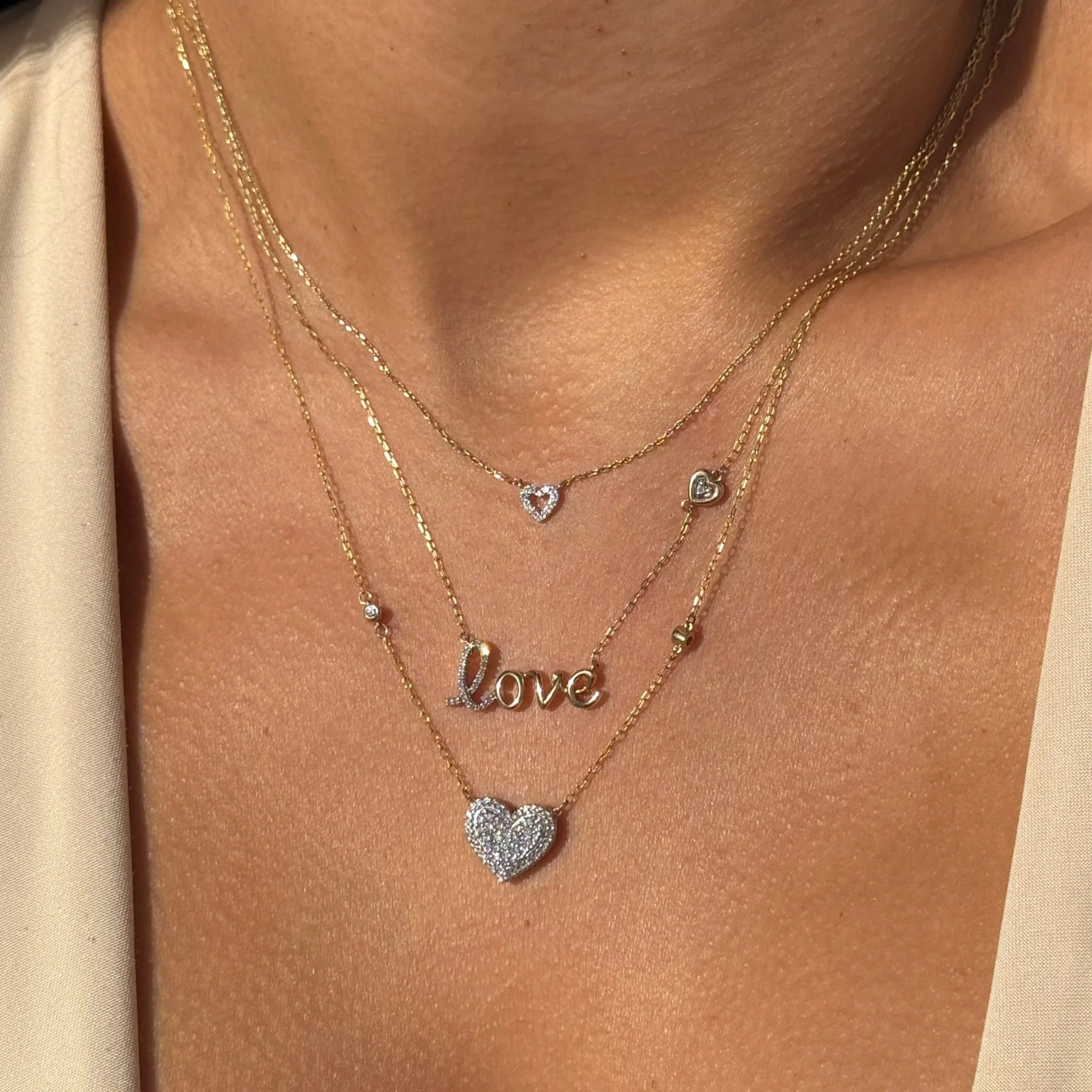 Yellow Gold Pavé Diamond LOVE Heart Necklace - Image 7