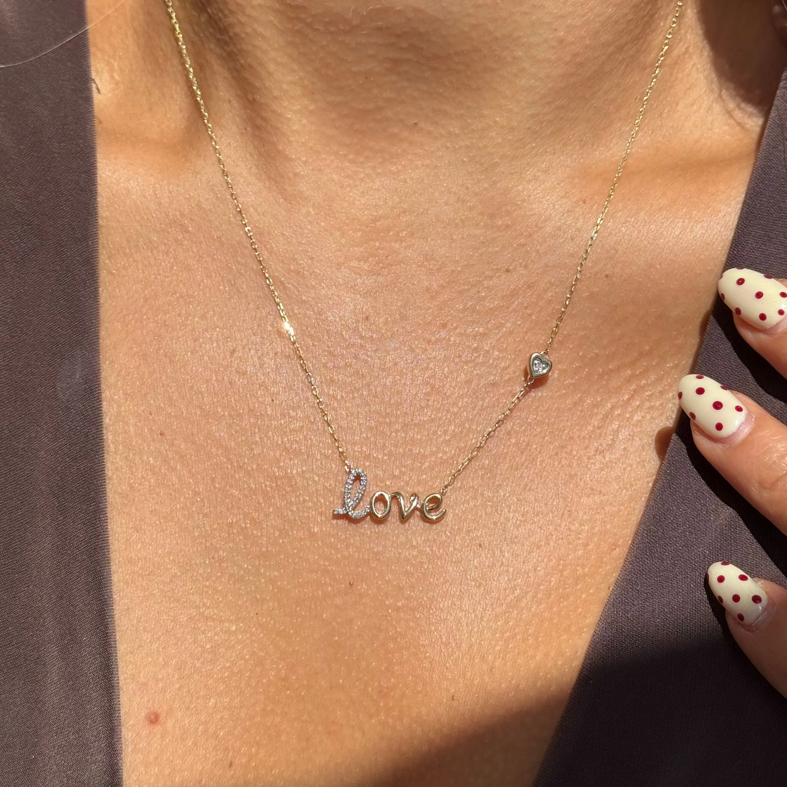Yellow Gold Pavé Diamond LOVE Heart Necklace - Image 8