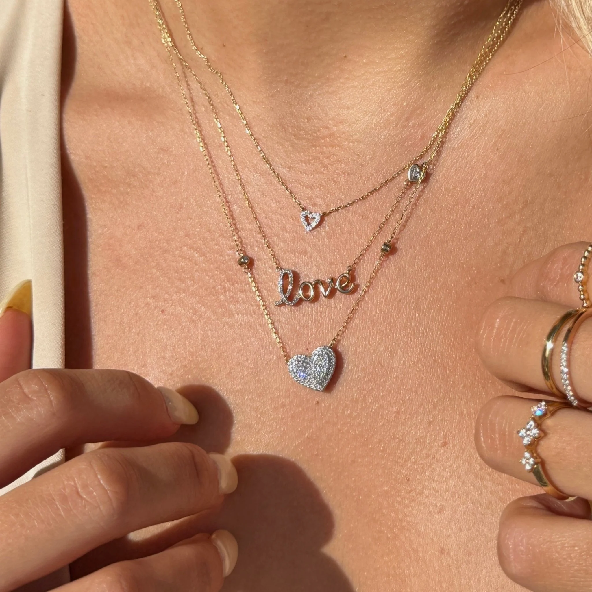 Yellow Gold Pavé Diamond LOVE Heart Necklace - Image 9
