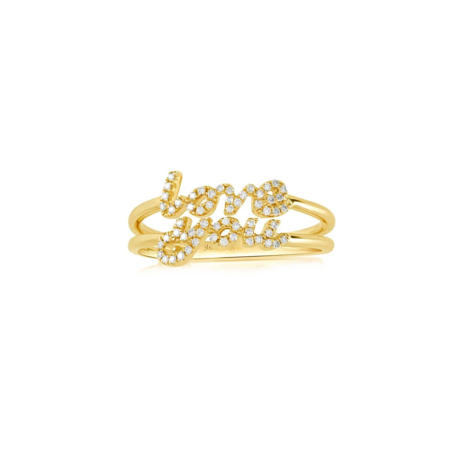 Diamond Love You Script Ring in Solid 14k Yellow Gold