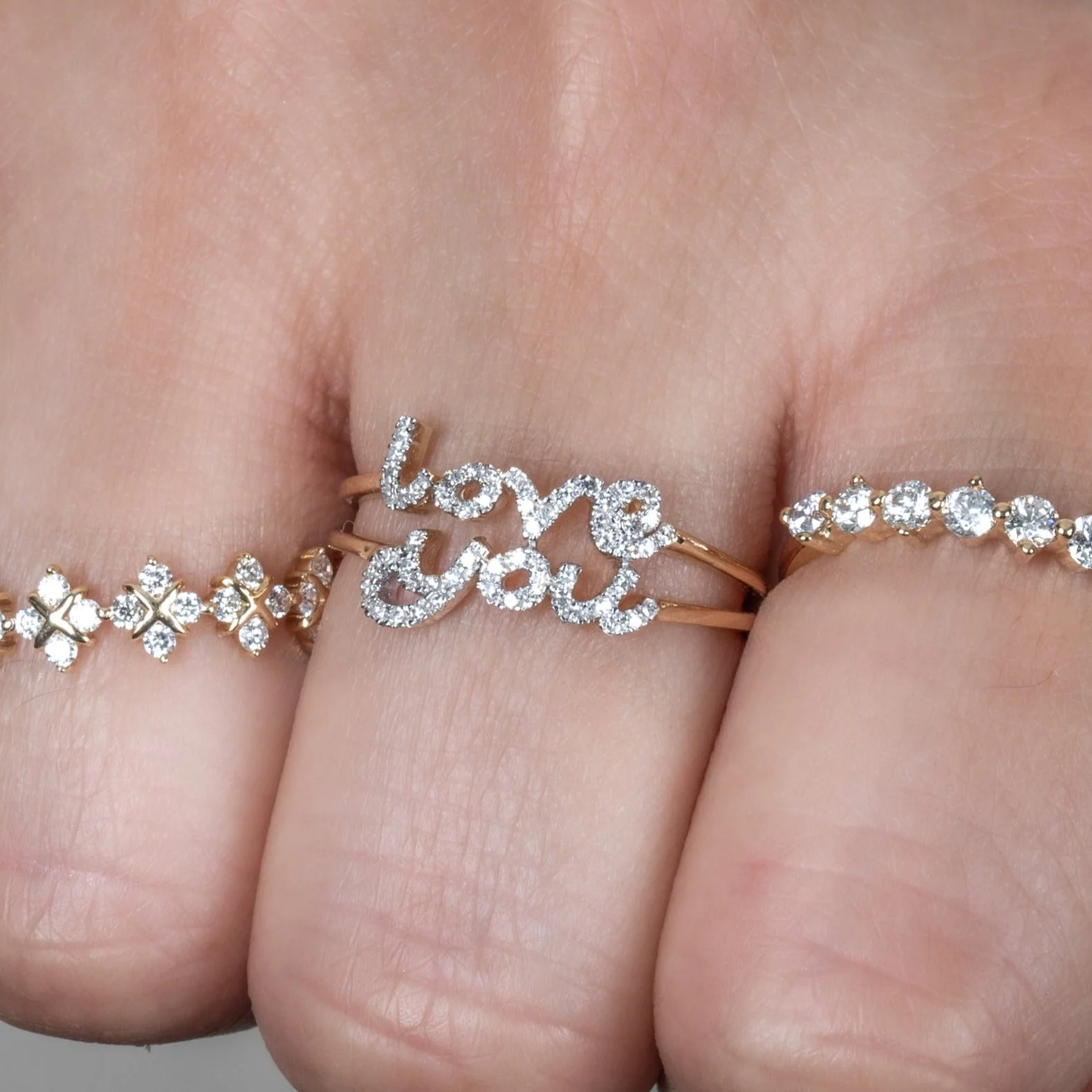 Diamond Love You Script Ring in Solid 14k Yellow Gold - Image 11