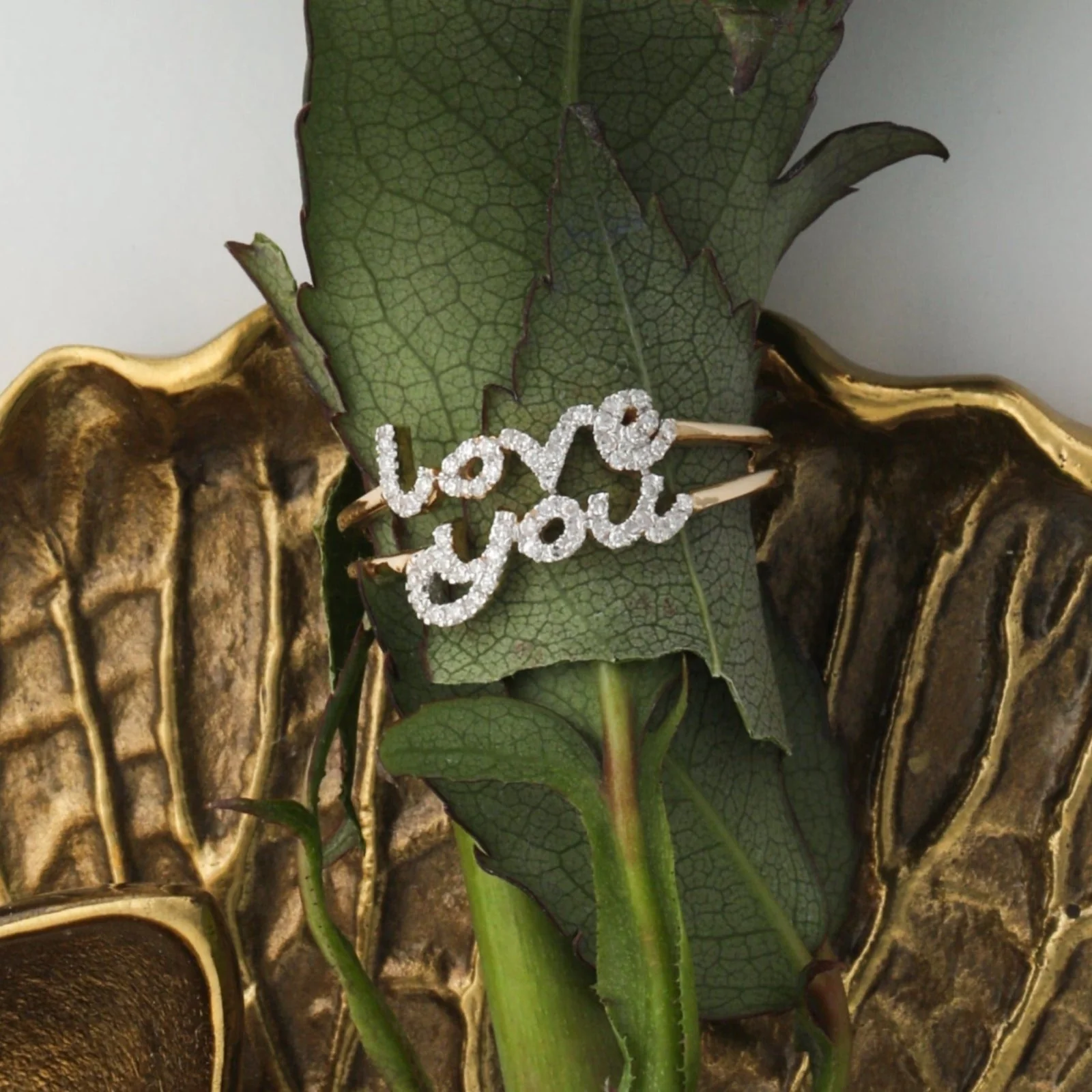 Diamond Love You Script Ring in Solid 14k Yellow Gold - Image 4