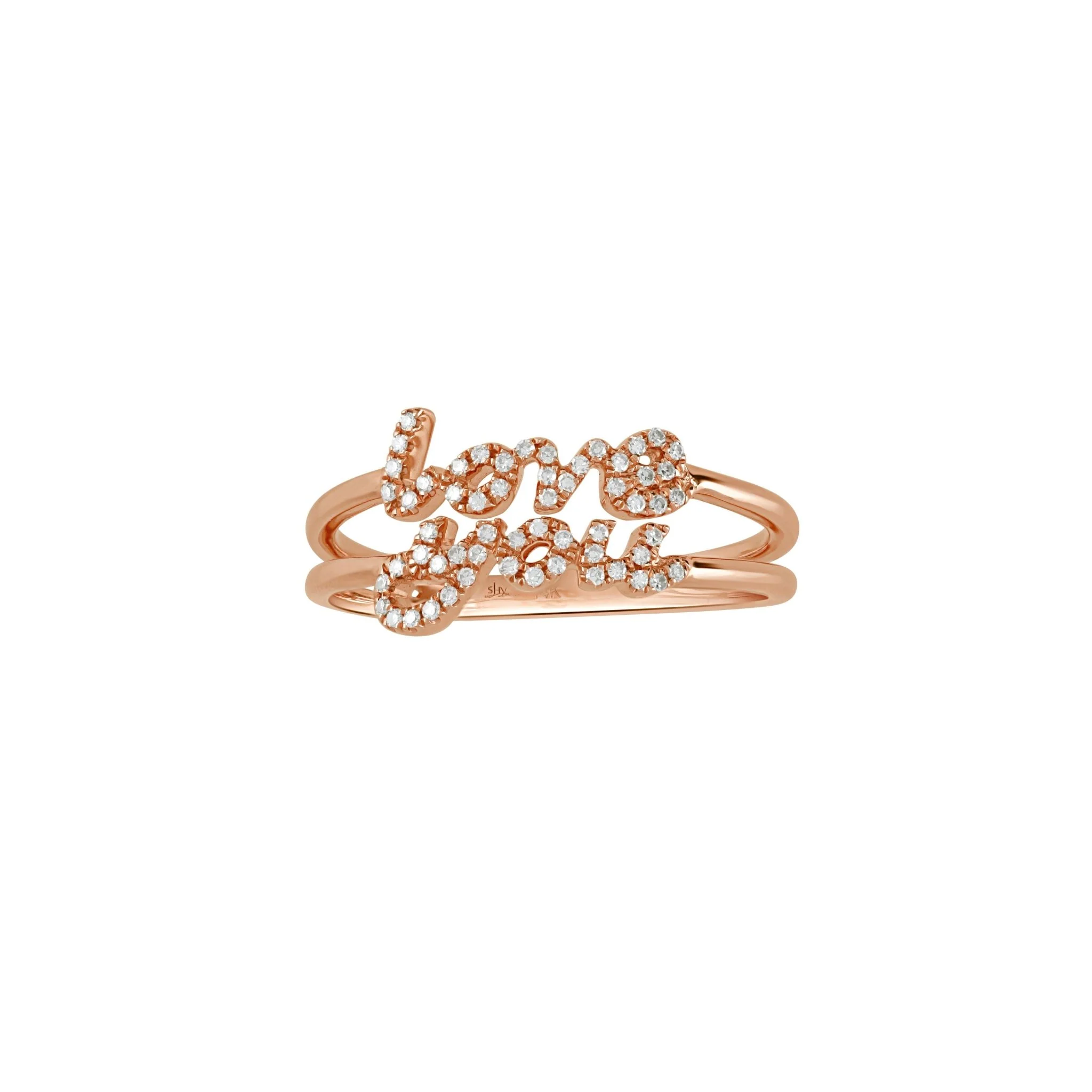 Diamond Love You Cursive Ring in Solid 14k Rose Gold