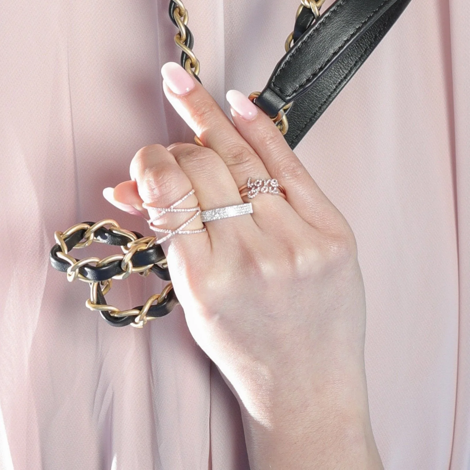 Diamond Love You Cursive Ring in Solid 14k Rose Gold - Image 3