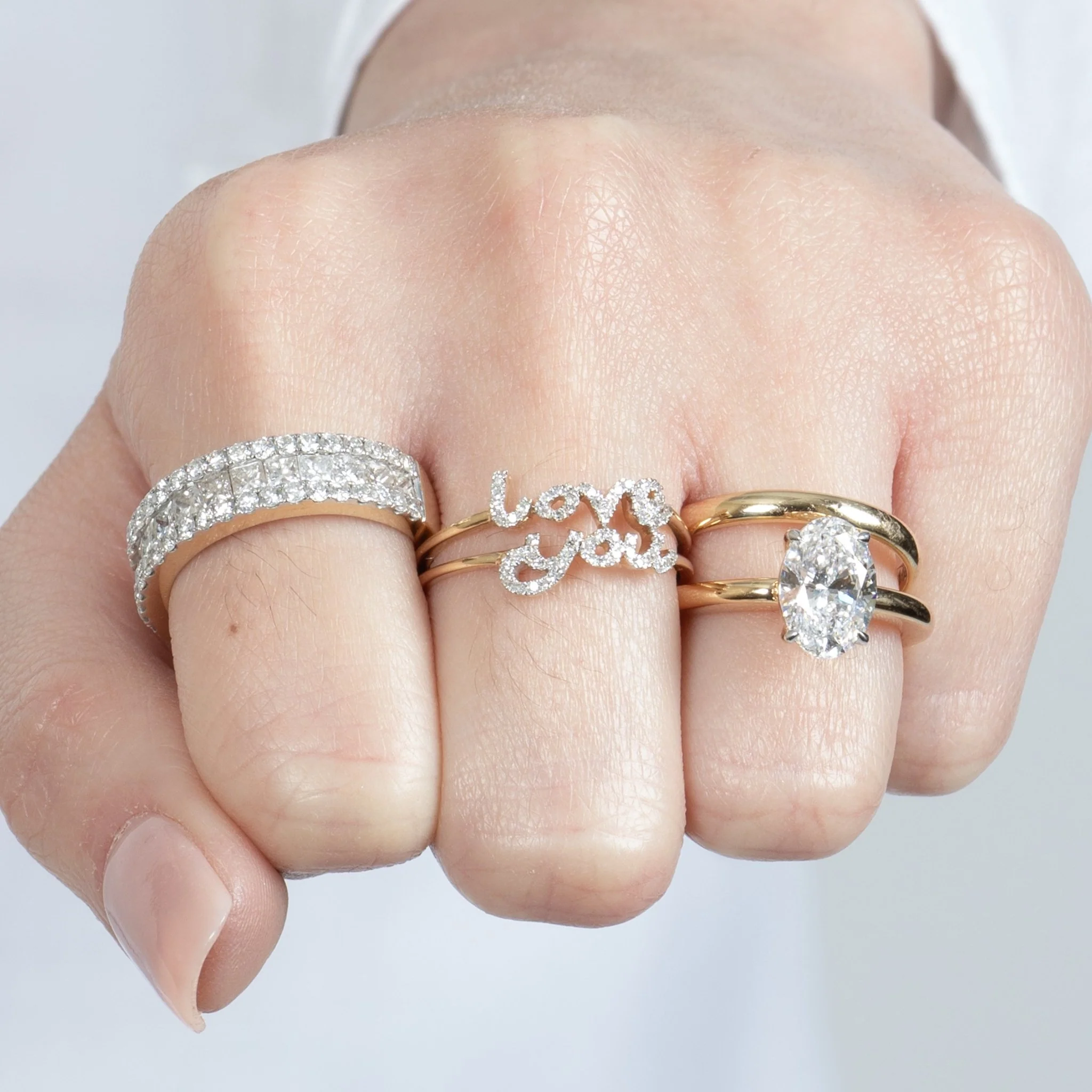 Diamond Love You Cursive Ring in Solid 14k White Gold - Image 3