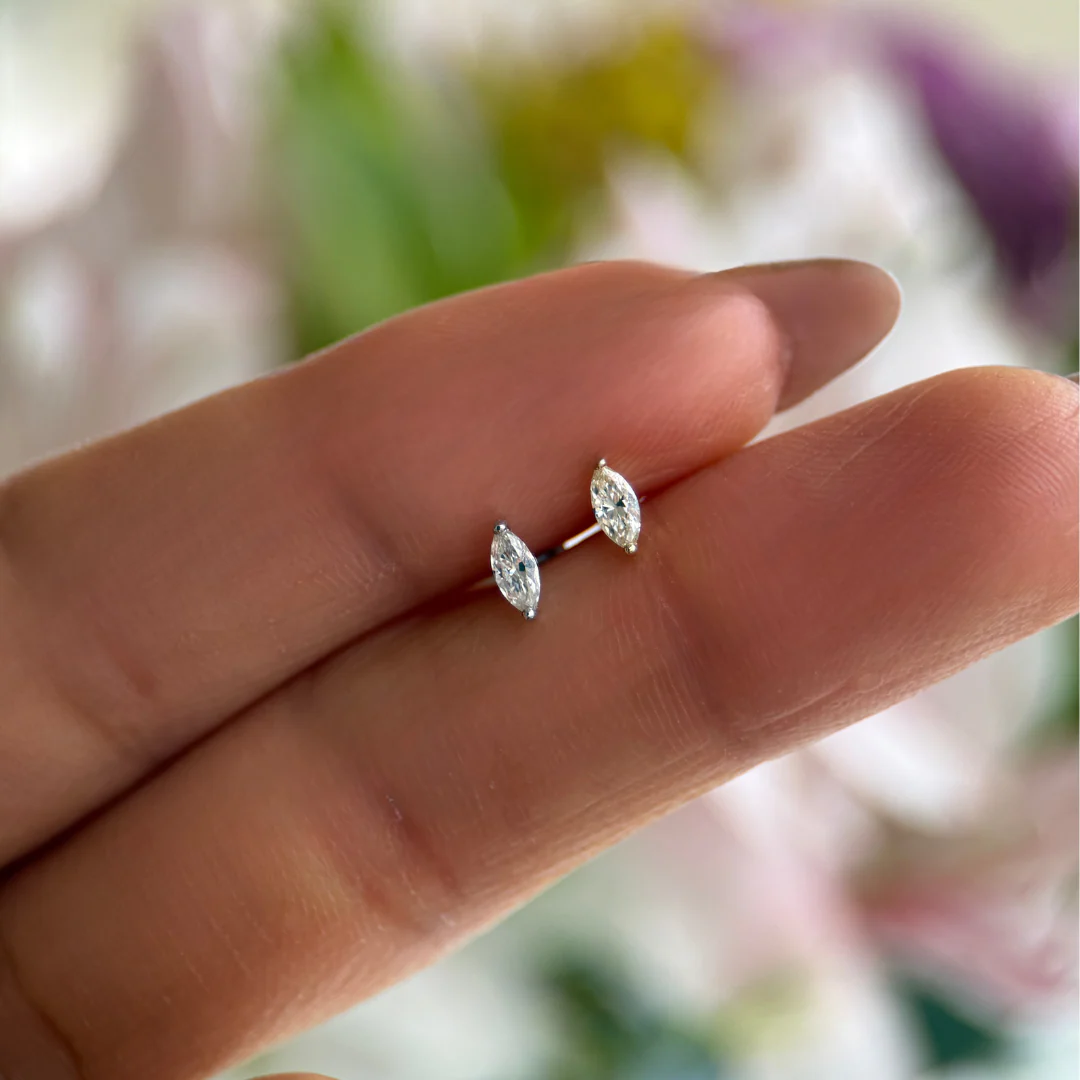 White Gold Diamond Marquise Flat Back Earring - Image 3