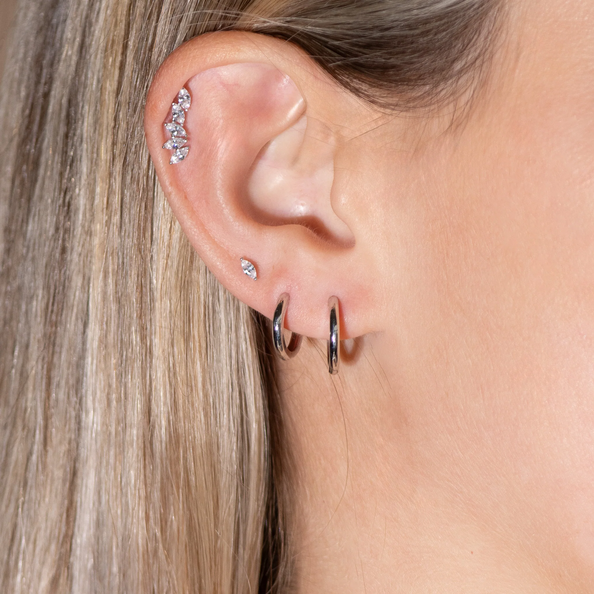 White Gold Diamond Marquise Flat Back Earring - Image 4