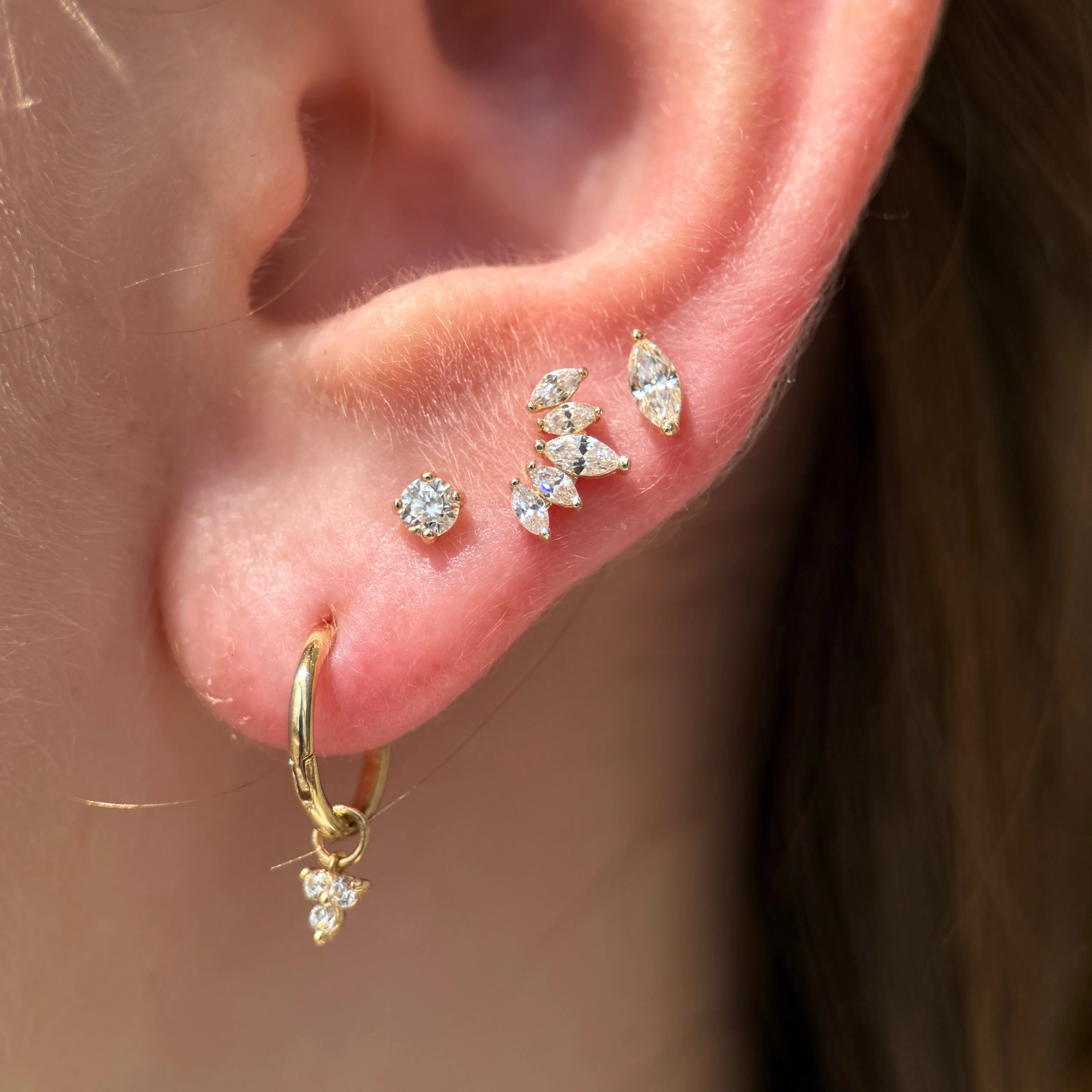 Yellow Gold Diamond Marquise Flat Back Earring - Image 6
