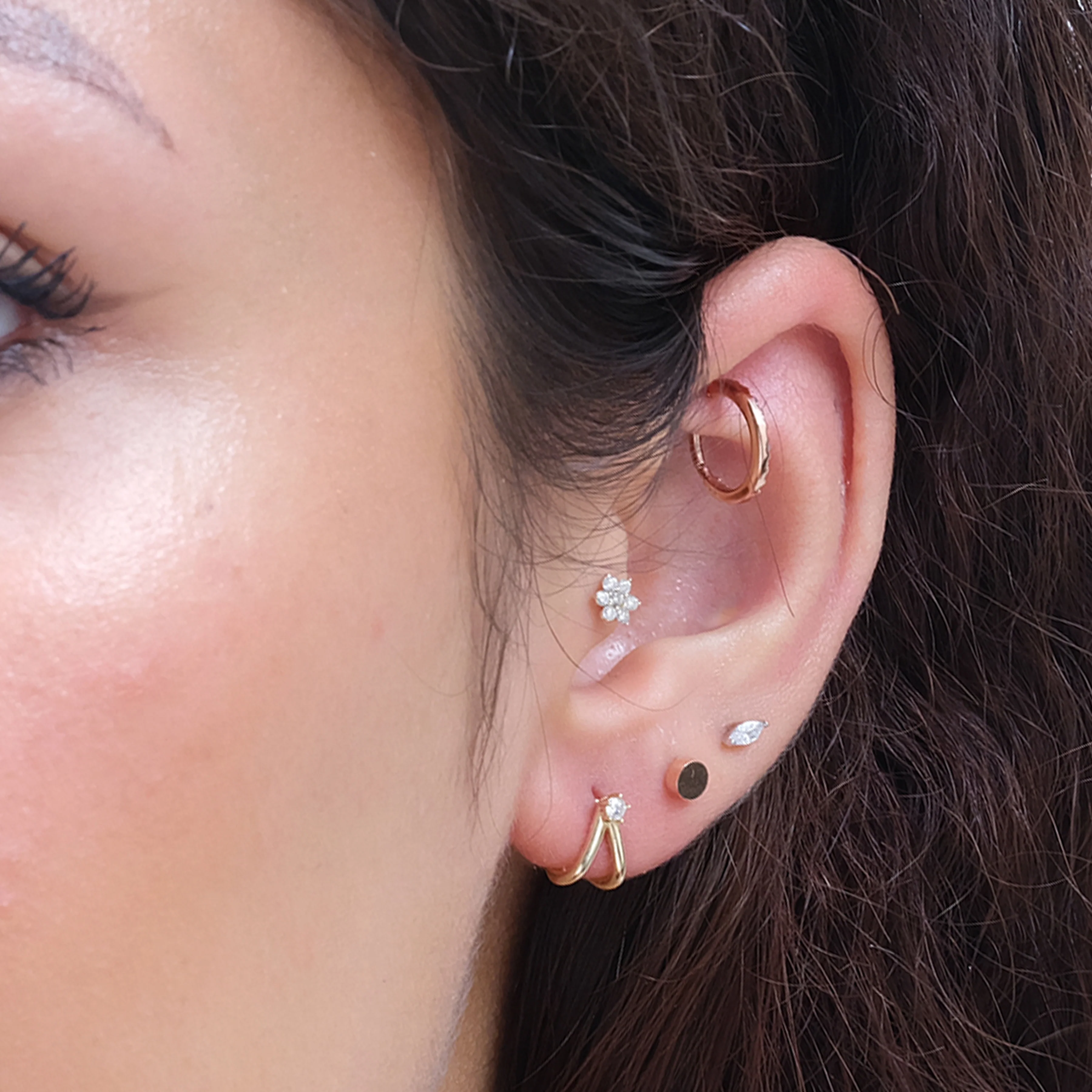 Yellow Gold Diamond Marquise Flat Back Earring - Image 7