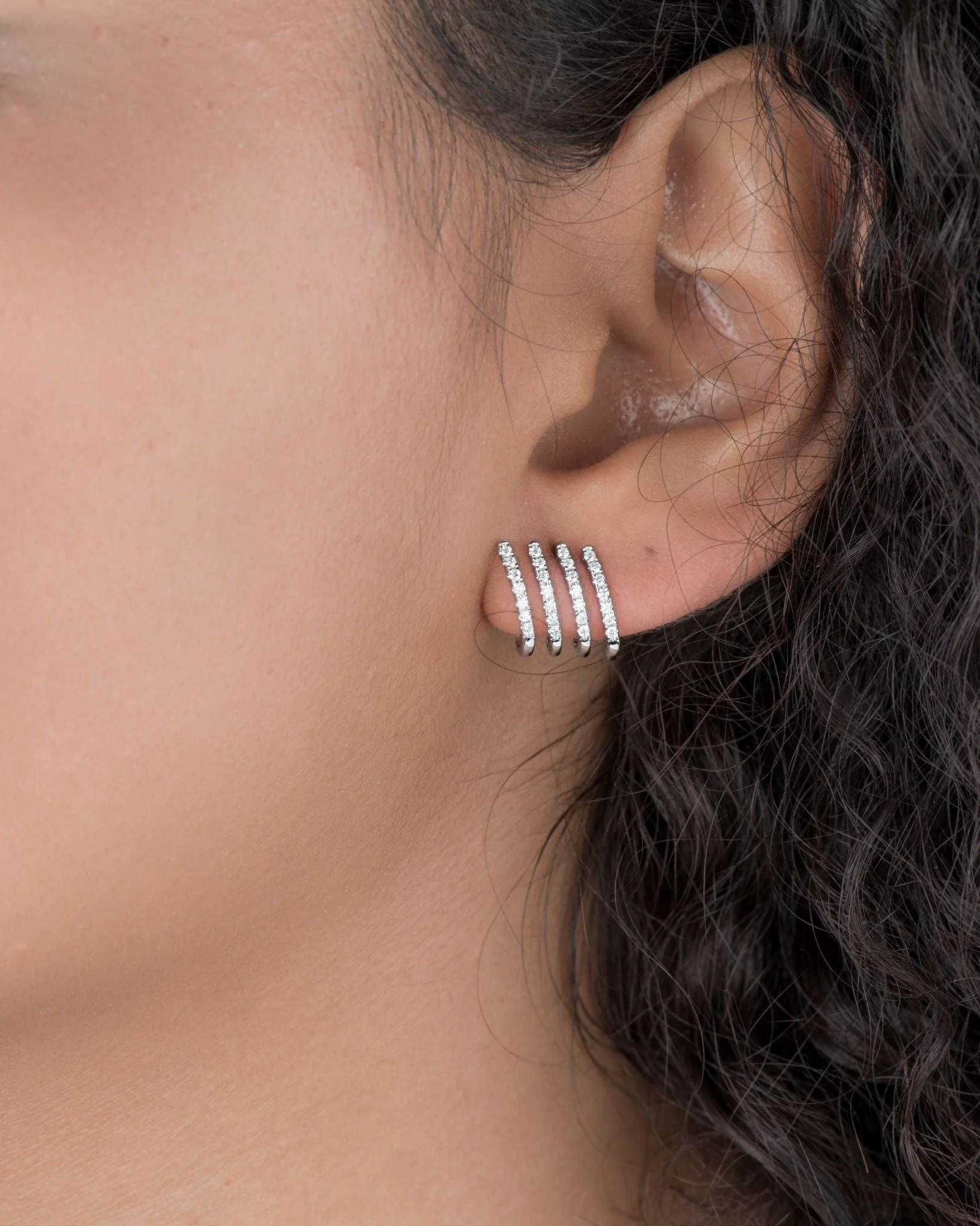 White Gold Diamond Cuff Huggie Hoop - Image 2