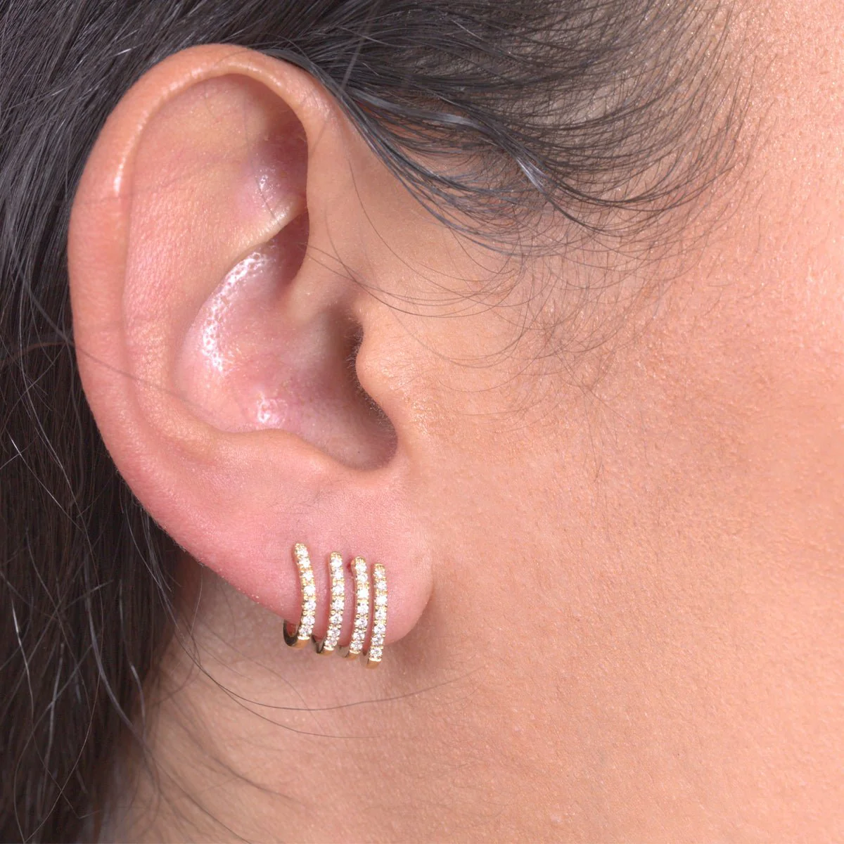 Yellow Gold Diamond Huggie Earring - Image 2