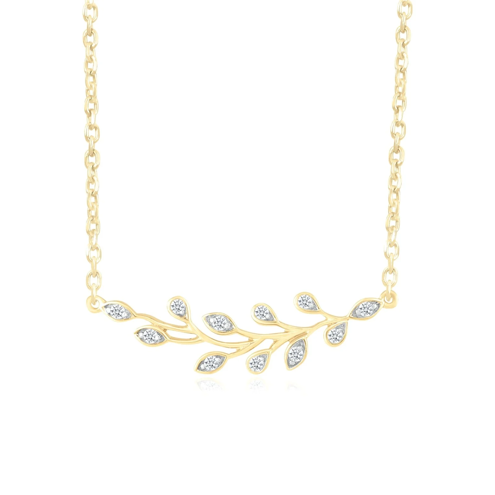 Yellow Gold Diamond Olive Branch Bar Necklace