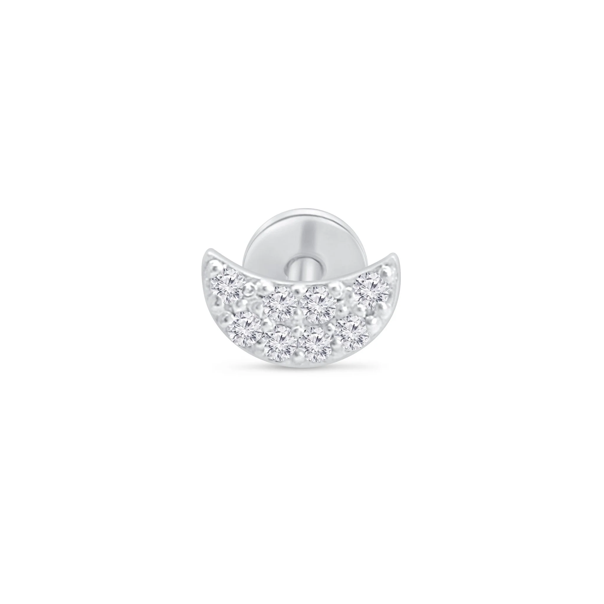 White Gold Diamond Moon Flat Back Earring