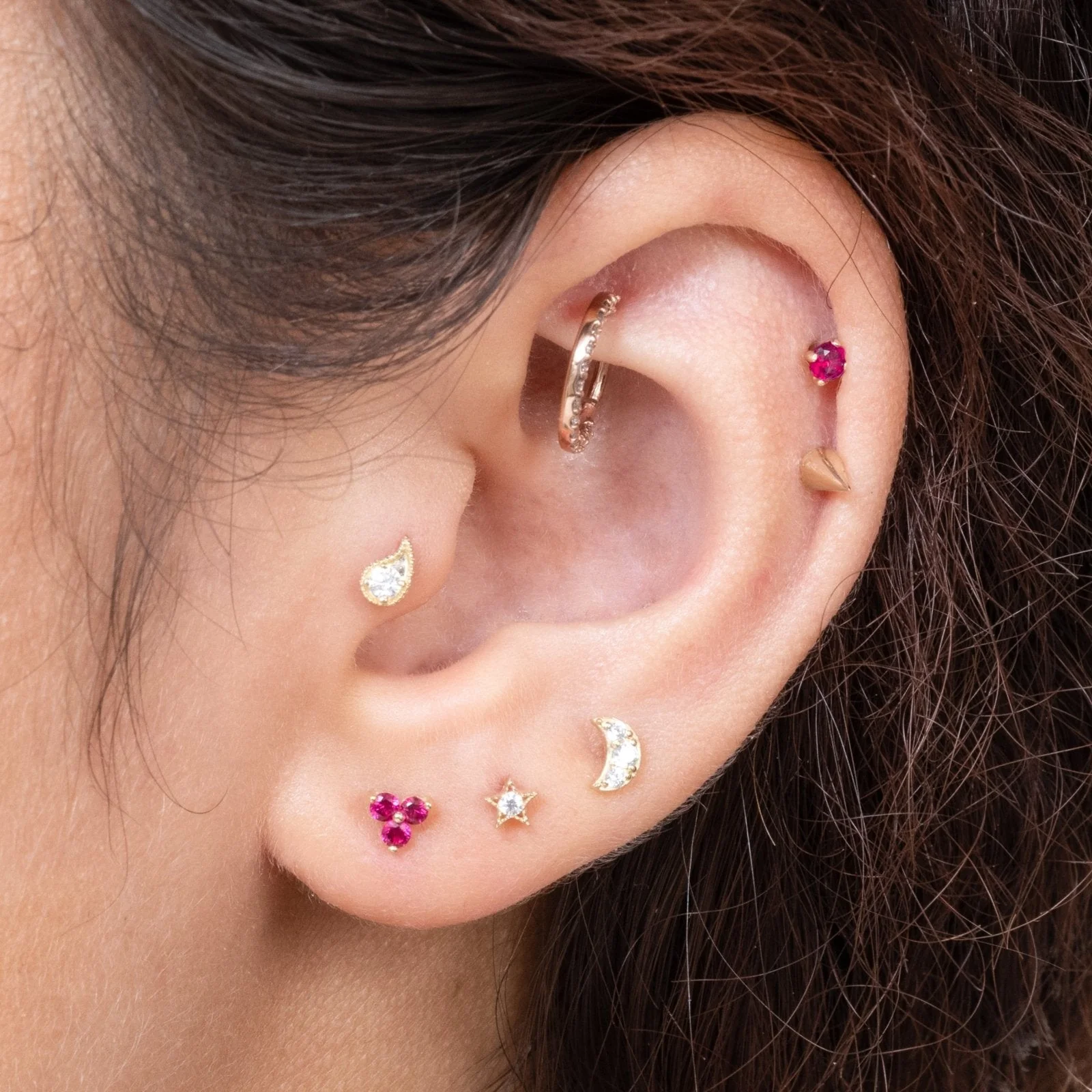 Yellow Gold Diamond Moon Flat Back Earring - Image 3