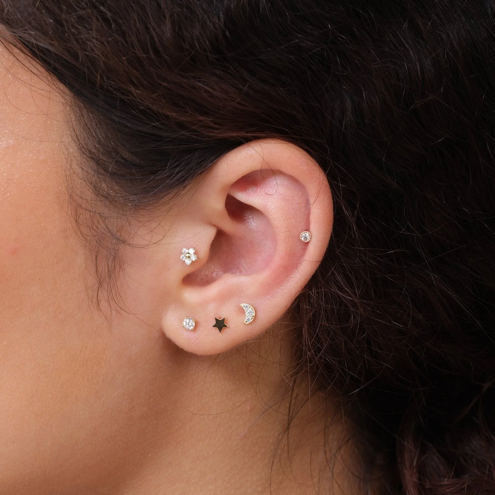 Yellow Gold Diamond Moon Flat Back Earring - Image 5