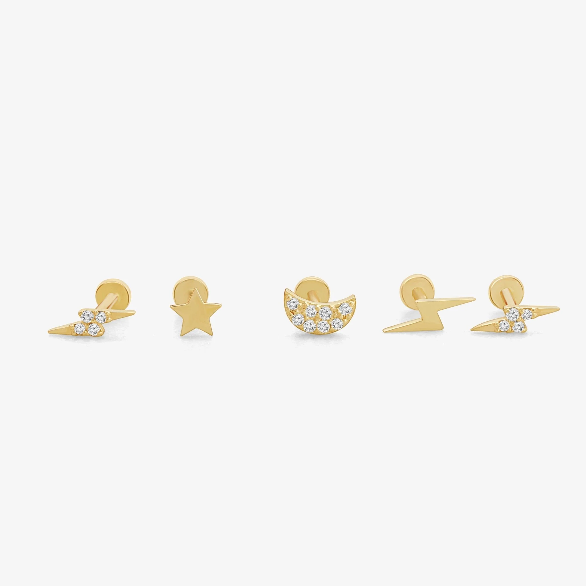 Yellow Gold Diamond Moon Flat Back Earring - Image 6