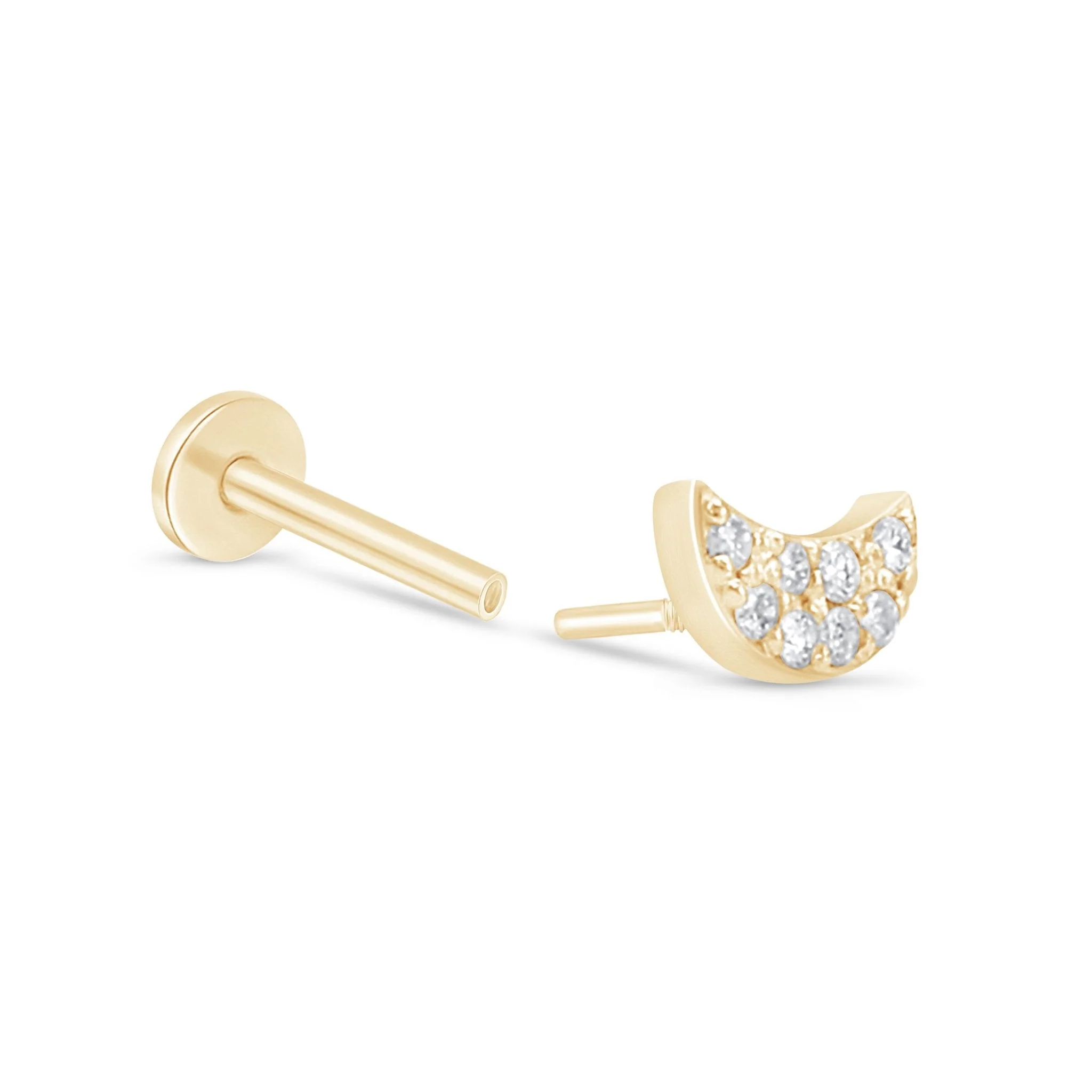 Yellow Gold Diamond Moon Flat Back Earring - Image 8