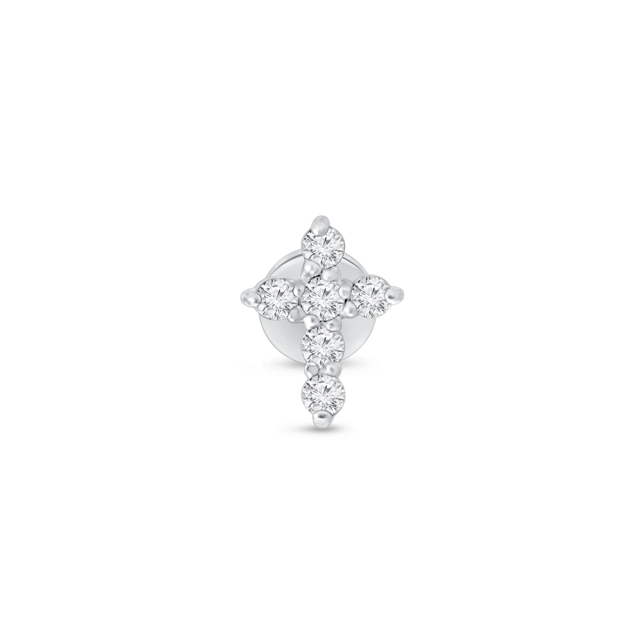 White Gold Diamond Cross Flat Back Earring