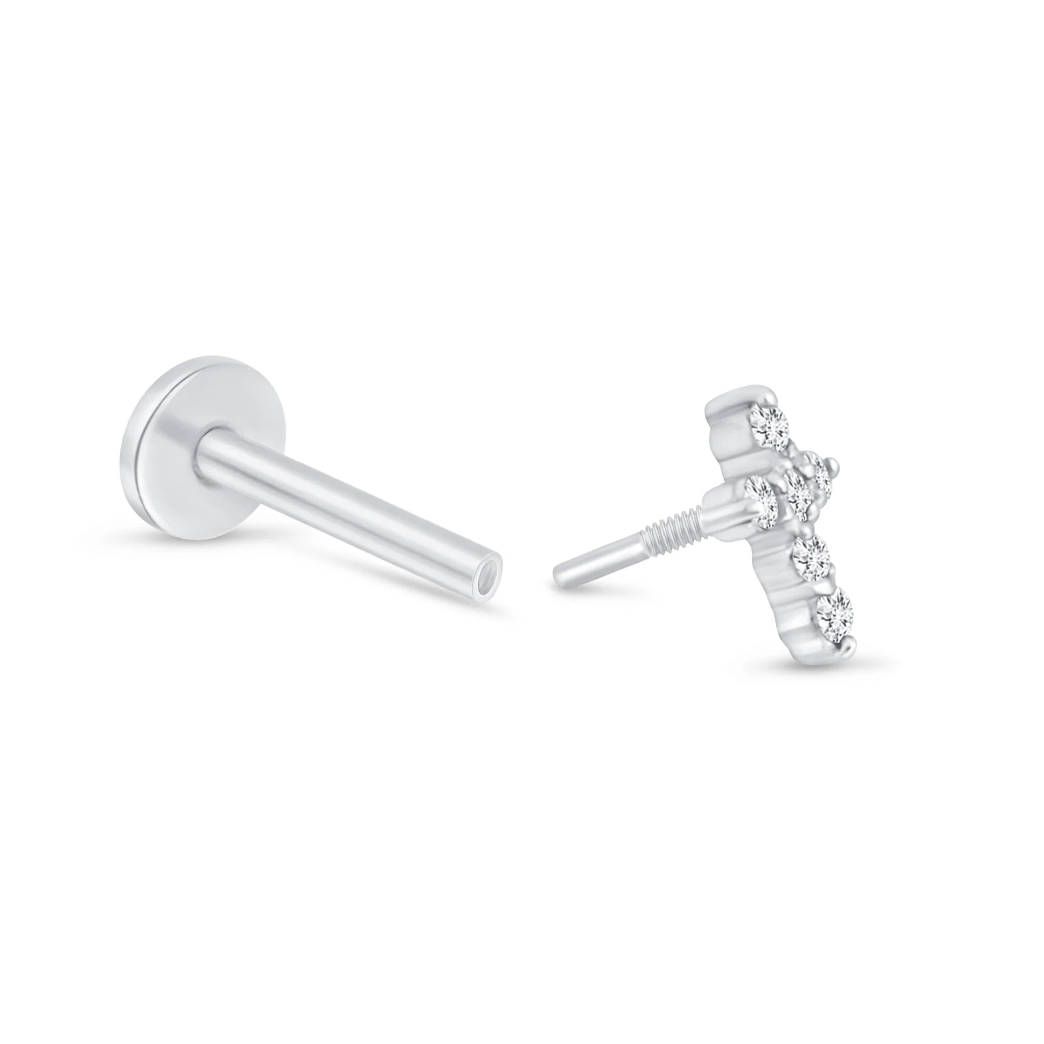 White Gold Diamond Cross Flat Back Earring - Image 10