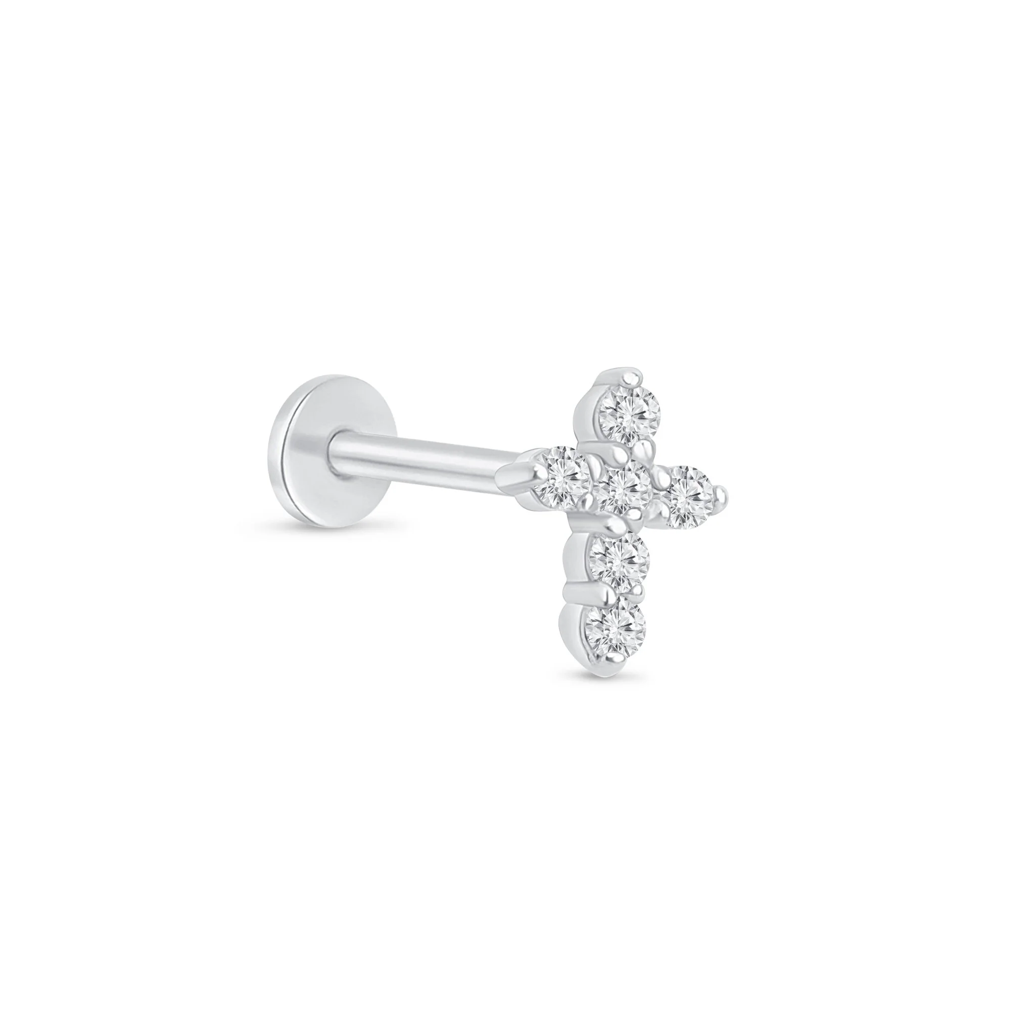 White Gold Diamond Cross Flat Back Earring - Image 11