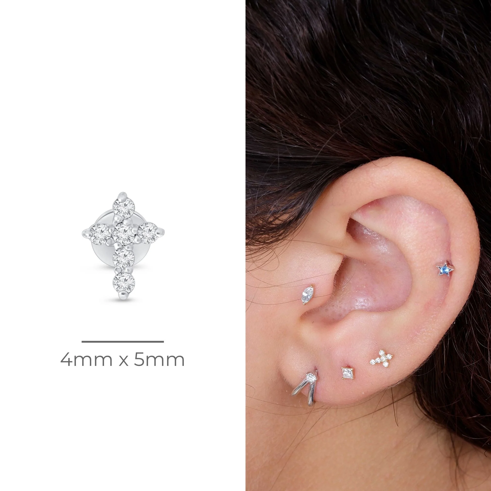 White Gold Diamond Cross Flat Back Earring - Image 12
