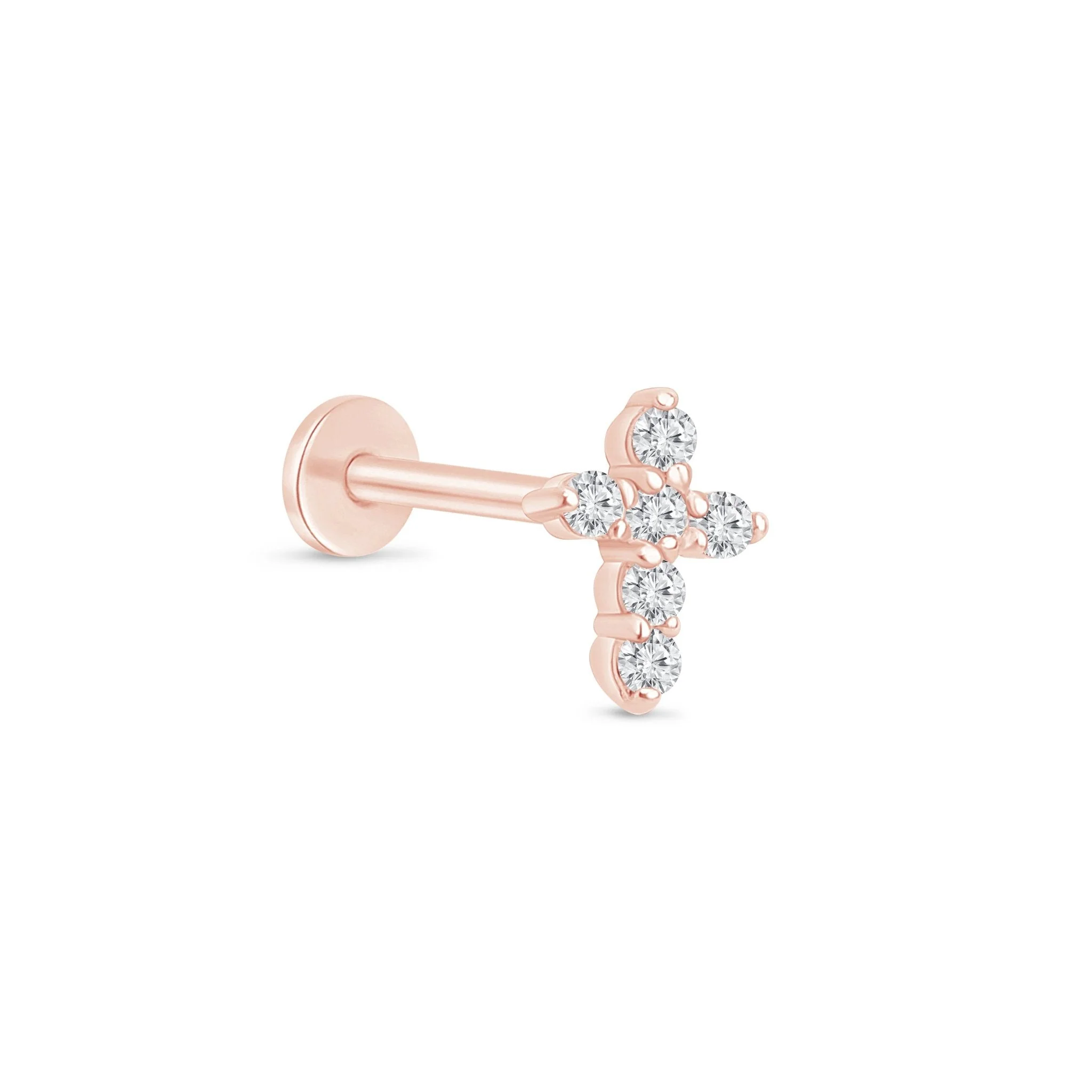 Rose Gold Diamond Cross Flat Back Earring - Image 10