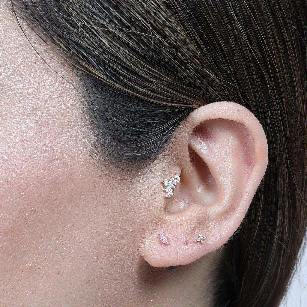 Rose Gold Diamond Cross Flat Back Earring - Image 7
