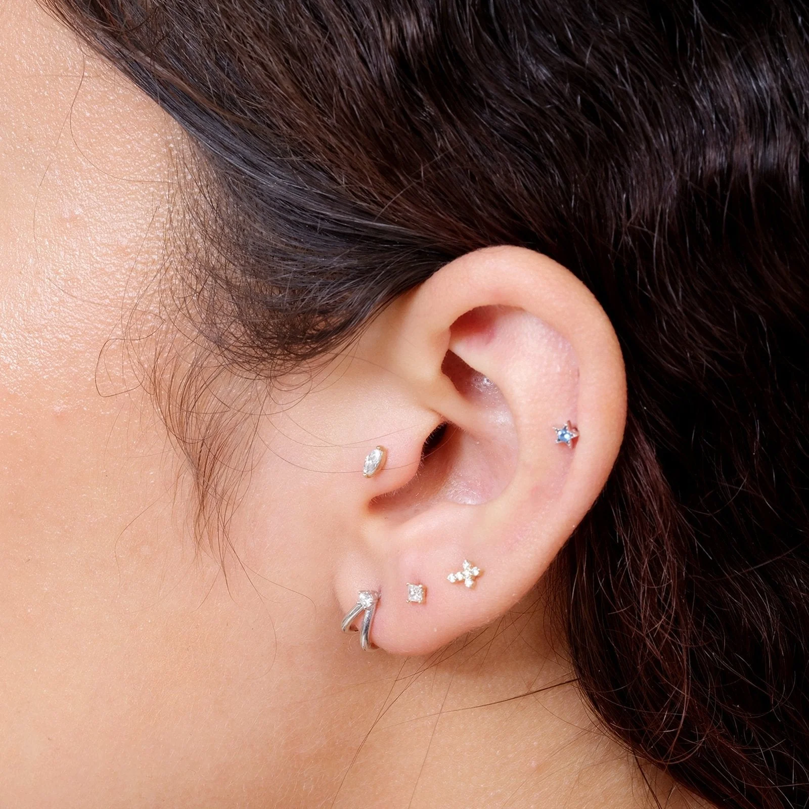 Rose Gold Diamond Cross Flat Back Earring - Image 9