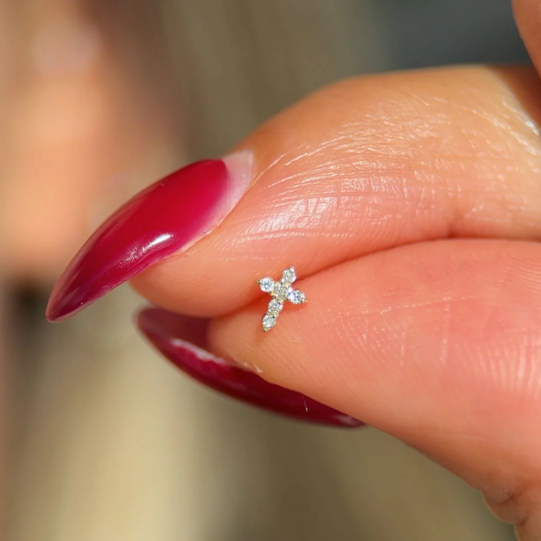 Rose Gold Diamond Cross Flat Back Earring - Image 3