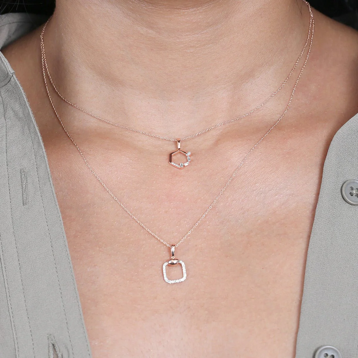 Rose Gold Diamond Square Cushion Pendant - Image 2