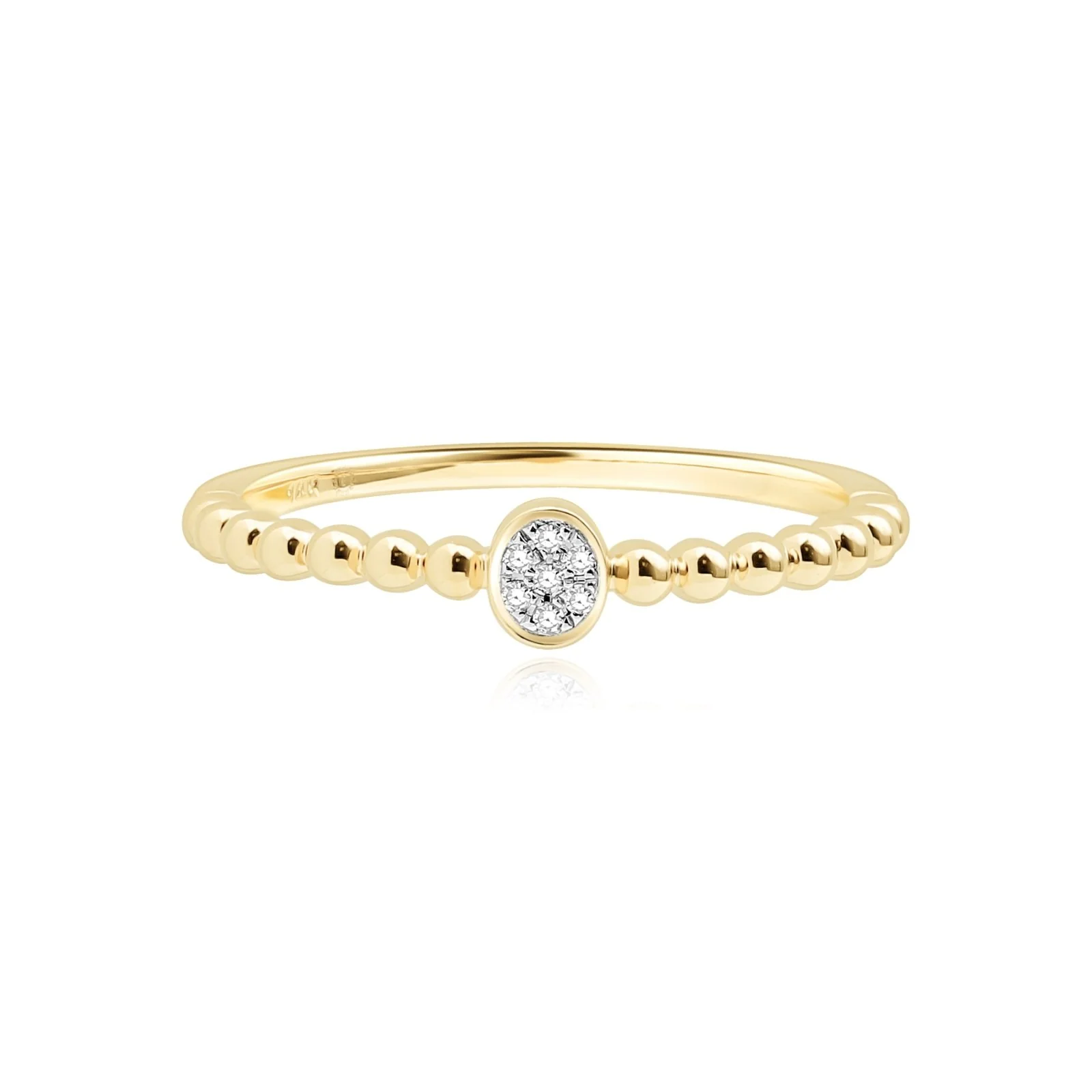 Diamond Disc Beaded Ring in Solid 14k Yellow Gold