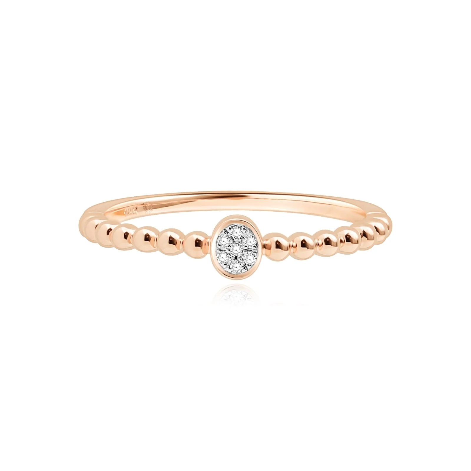 Diamond Disc Beaded Ring in Solid 14k Yellow Gold - Image 3