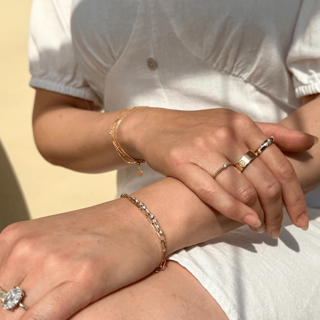 Diamond Disc Beaded Ring in Solid 14k Yellow Gold - Image 4