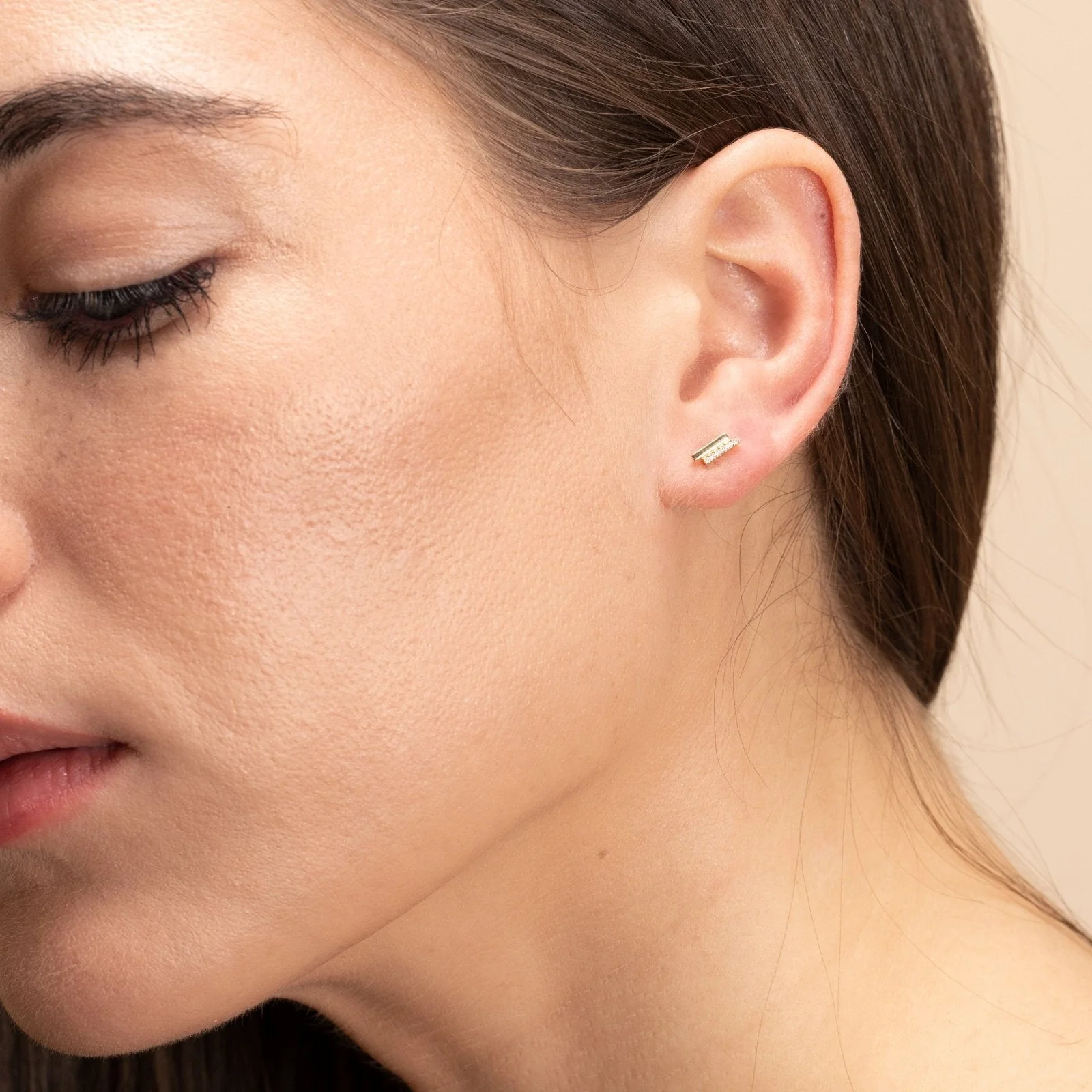 Yellow Gold Diamond Double Bar Stud - Image 2