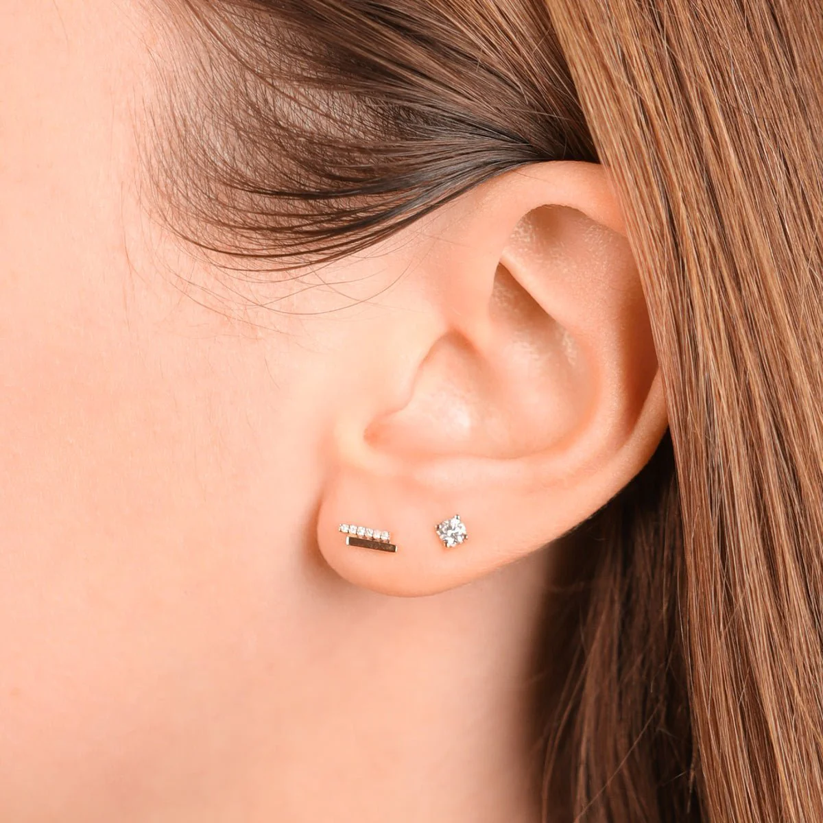 Yellow Gold Diamond Double Bar Stud - Image 3