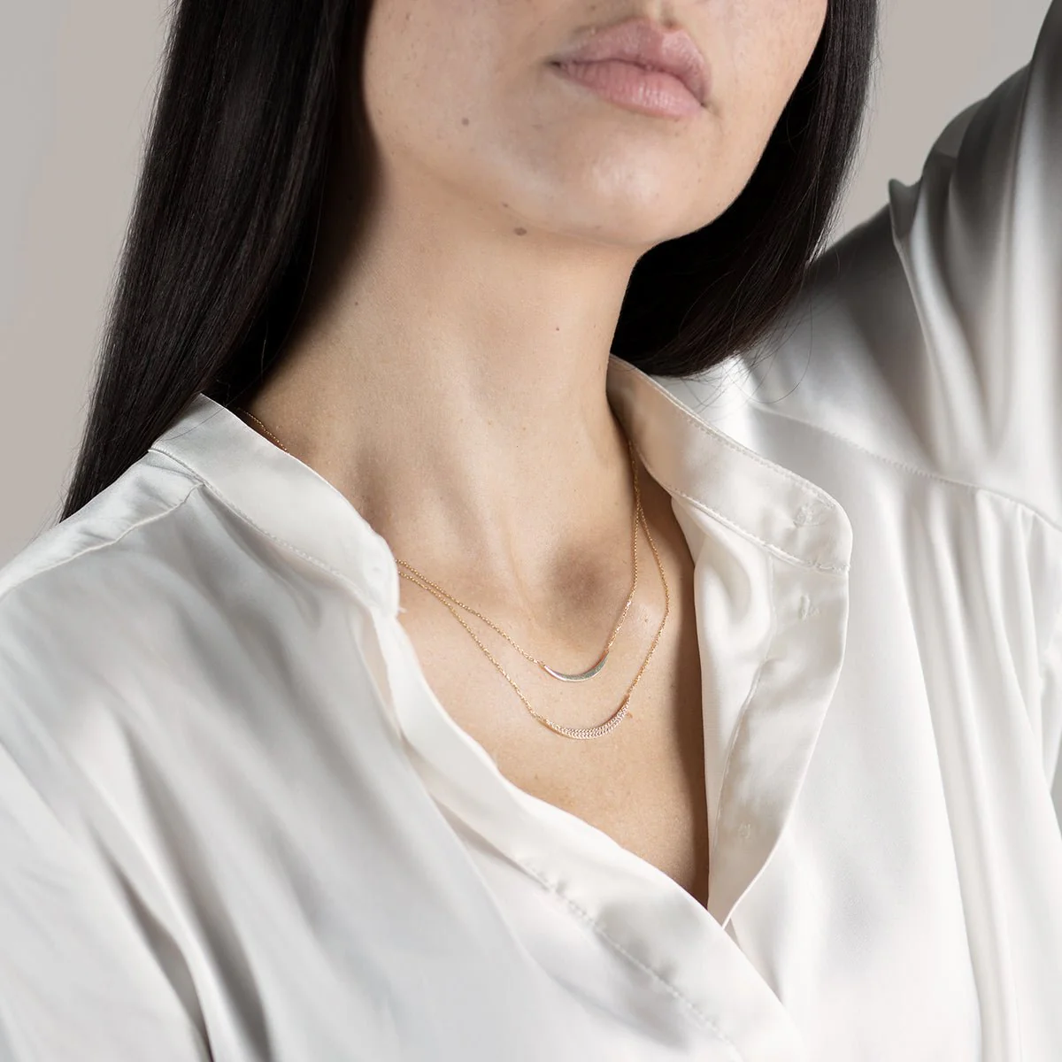 Yellow Gold Diamond Curve Layering Necklace - Image 2