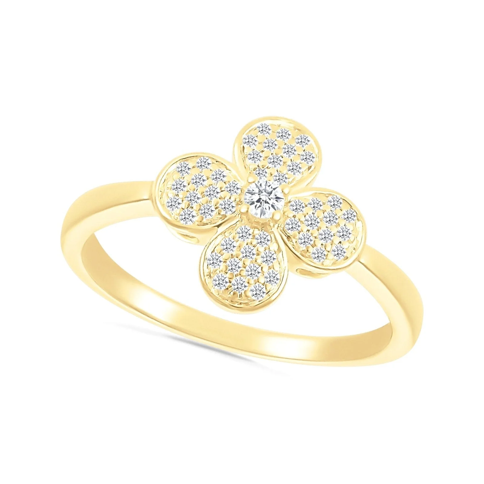 Four Petal Flower Diamond Cocktail Ring in Solid 10k Yellow Gold