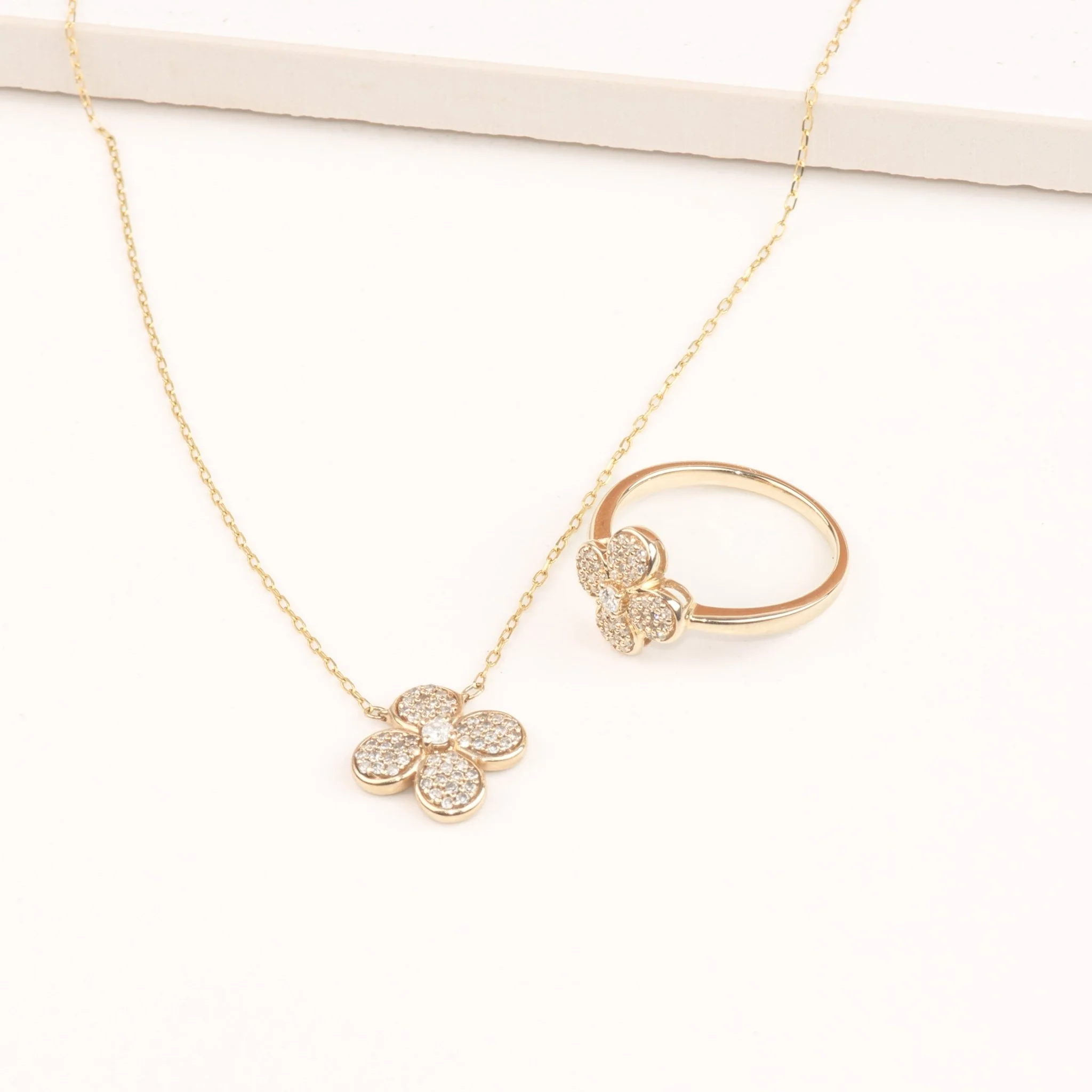 Four Petal Flower Diamond Cocktail Ring in Solid 10k Yellow Gold - Image 3