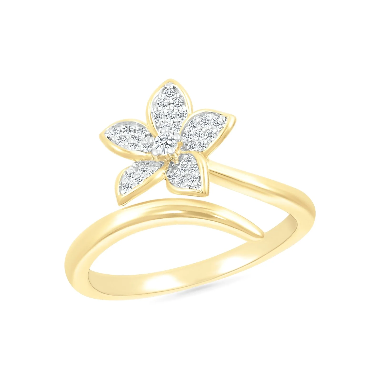 Flower Wrap Ring with Diamond in Solid 10k Yellow Gold
