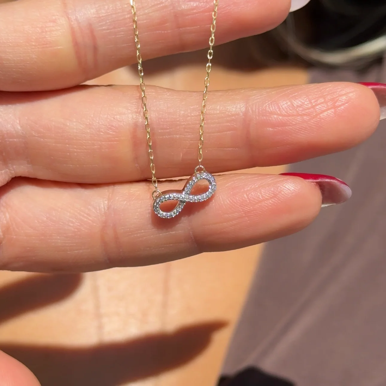 Yellow Gold Diamond Infinity Pendant Necklace - Image 3