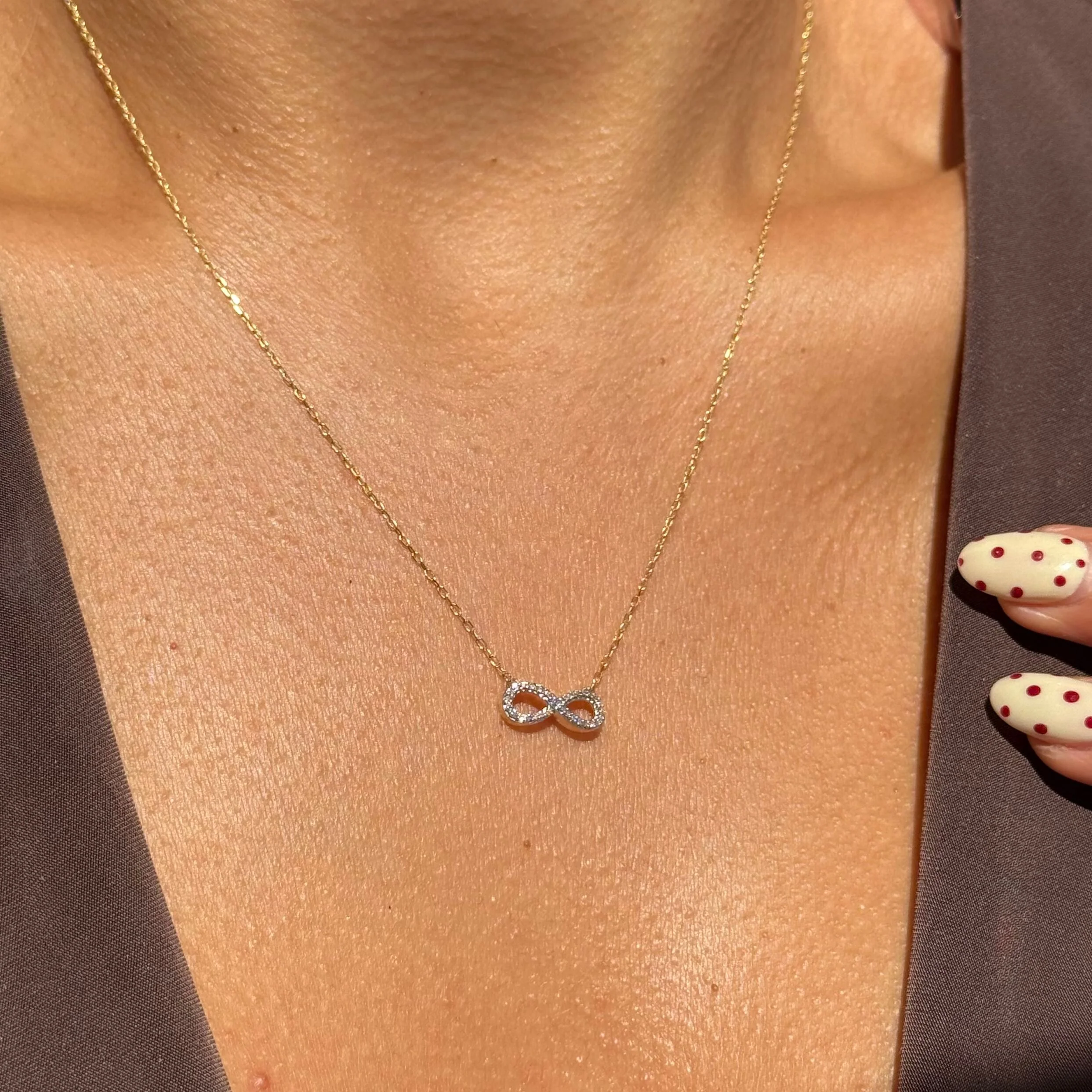 Yellow Gold Diamond Infinity Pendant Necklace - Image 5