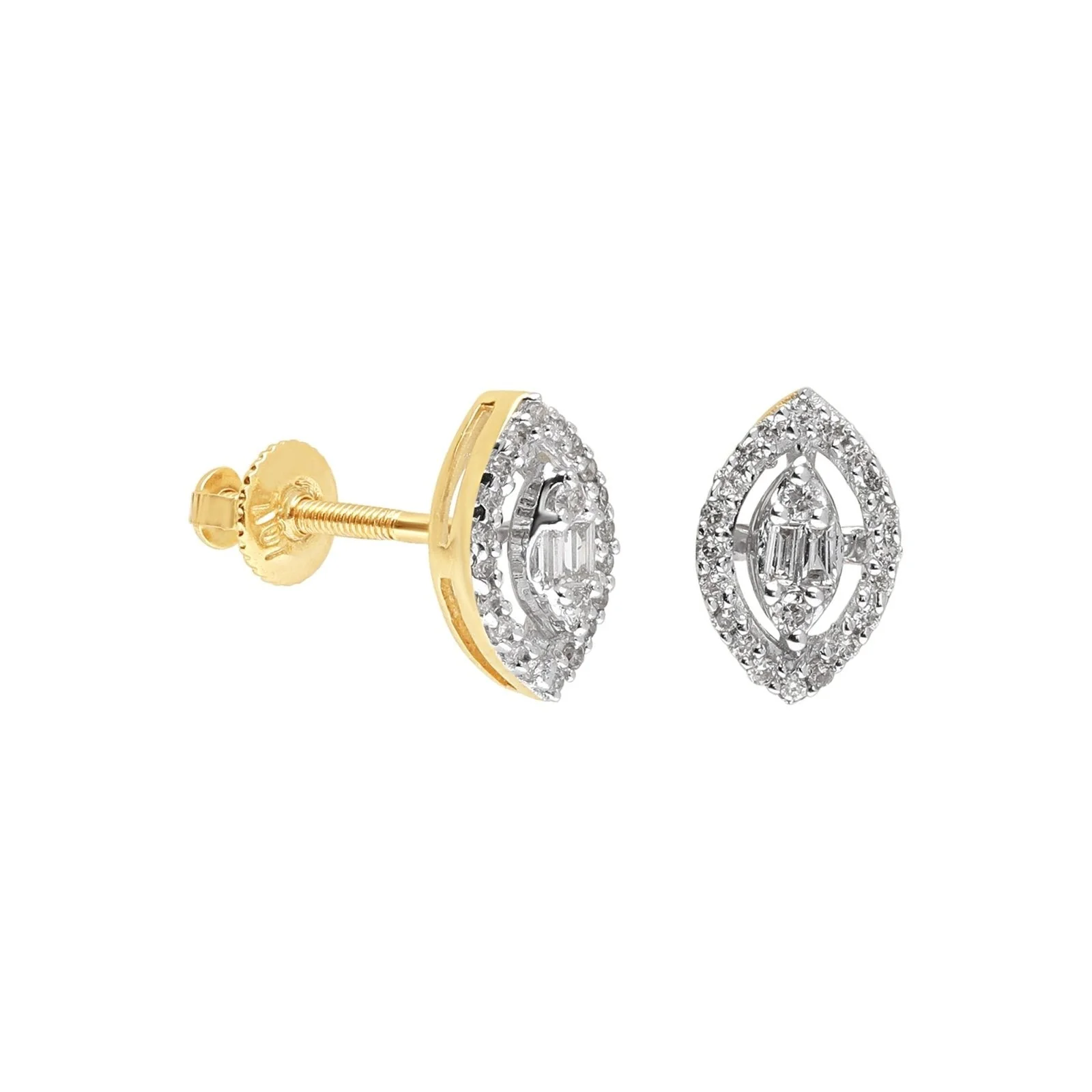 Yellow Gold Diamond Marquise Screw Back Stud