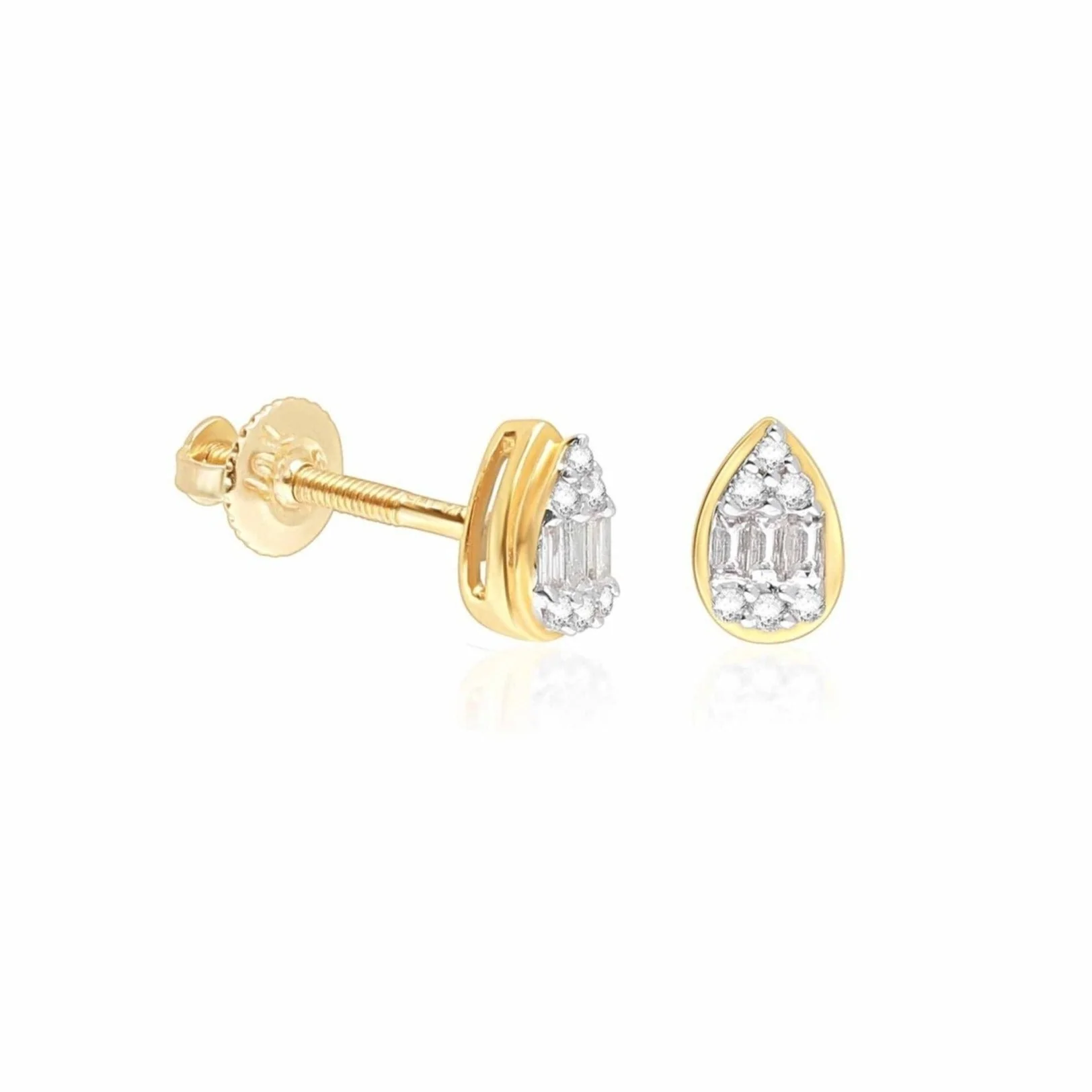 Yellow Gold Diamond Pear Screw Back